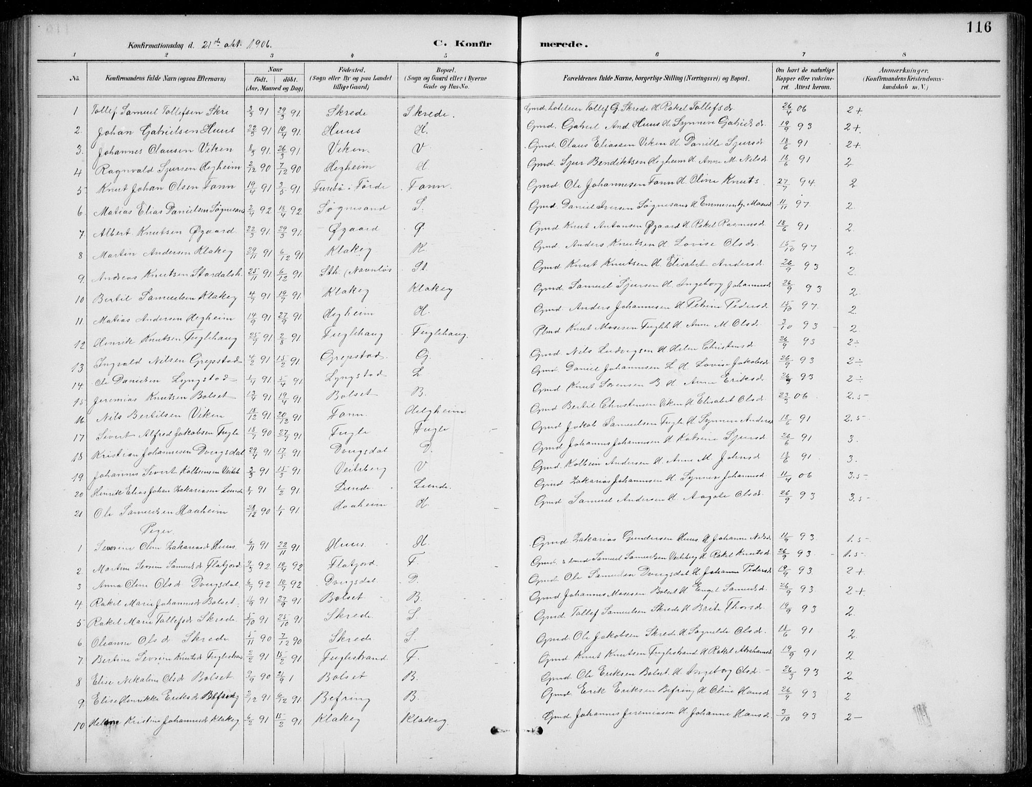 Jølster sokneprestembete, AV/SAB-A-80701/H/Hab/Habb/L0002: Klokkerbok nr. B 2, 1887-1920, s. 116
