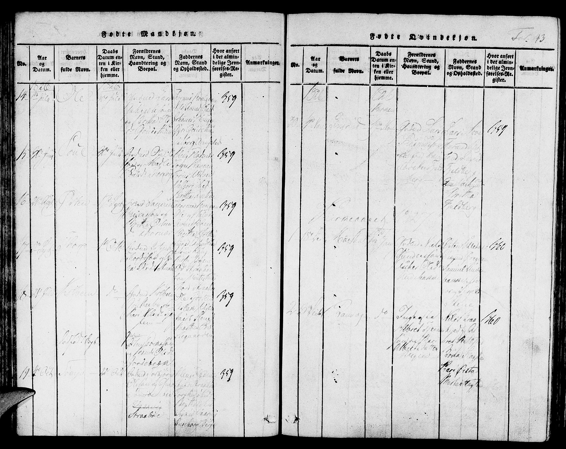 Suldal sokneprestkontor, AV/SAST-A-101845/01/IV/L0006: Ministerialbok nr. A 6, 1816-1836, s. 43