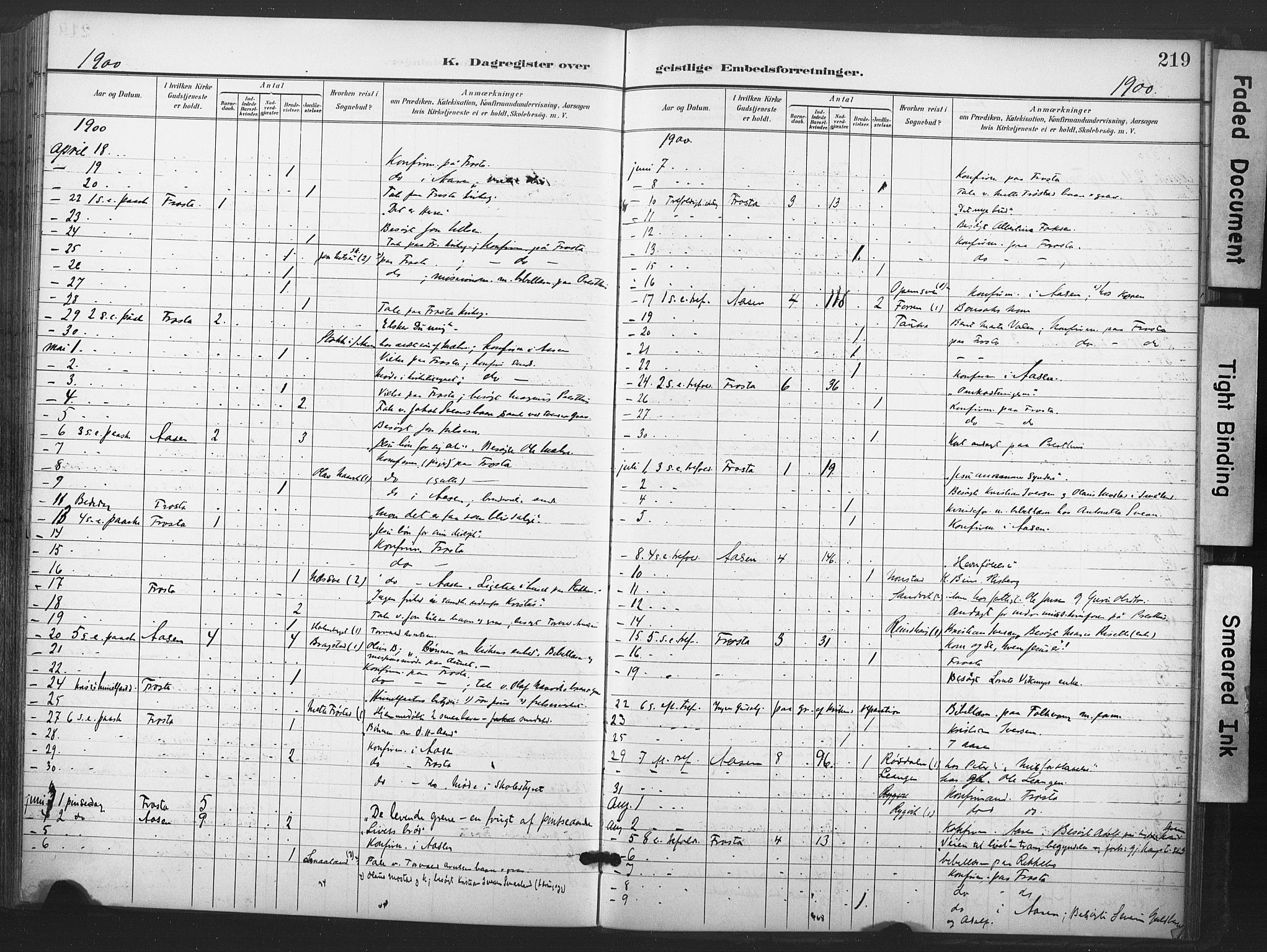 Ministerialprotokoller, klokkerbøker og fødselsregistre - Nord-Trøndelag, SAT/A-1458/713/L0122: Ministerialbok nr. 713A11, 1899-1910, s. 219