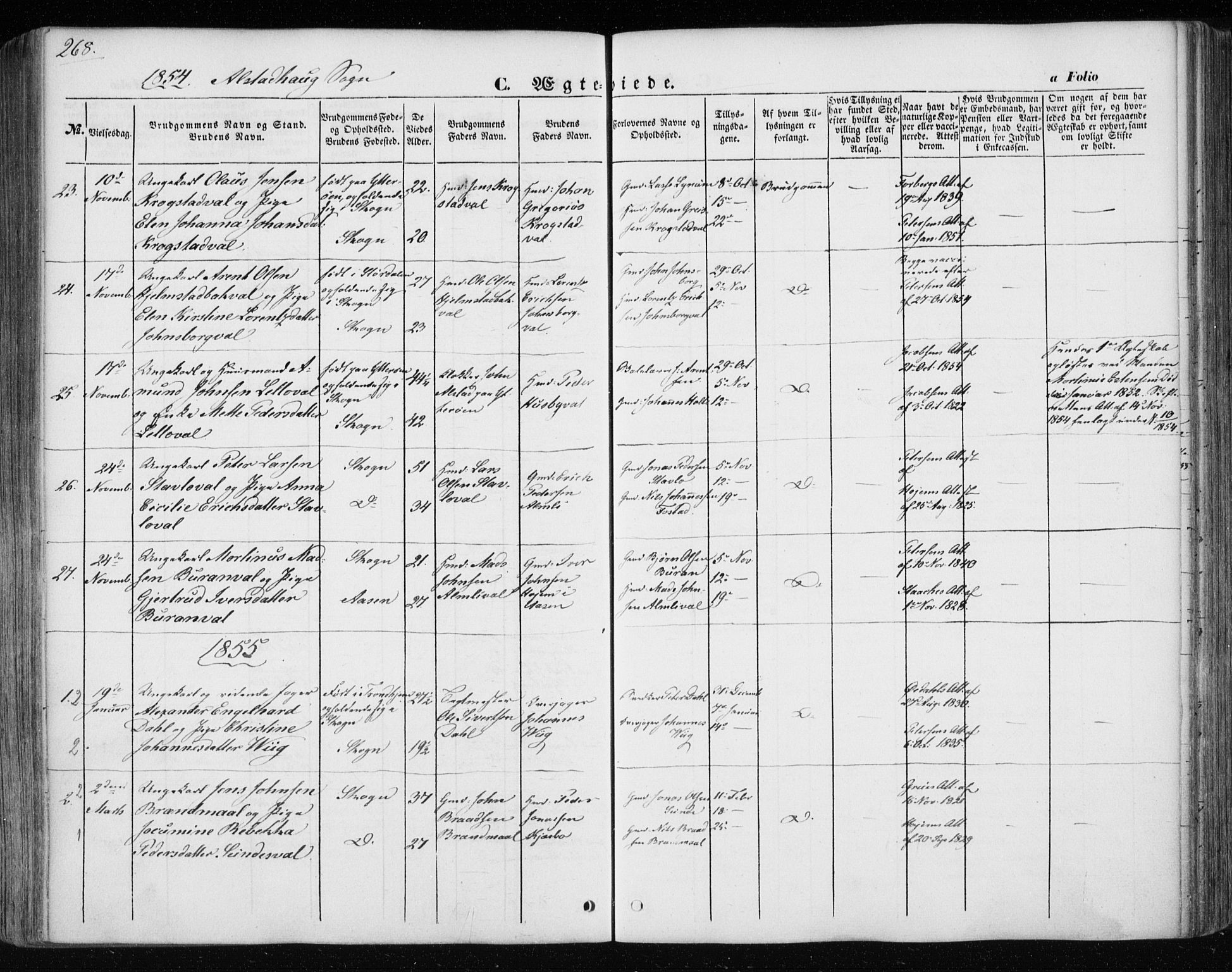 Ministerialprotokoller, klokkerbøker og fødselsregistre - Nord-Trøndelag, SAT/A-1458/717/L0154: Ministerialbok nr. 717A07 /1, 1850-1862, s. 268