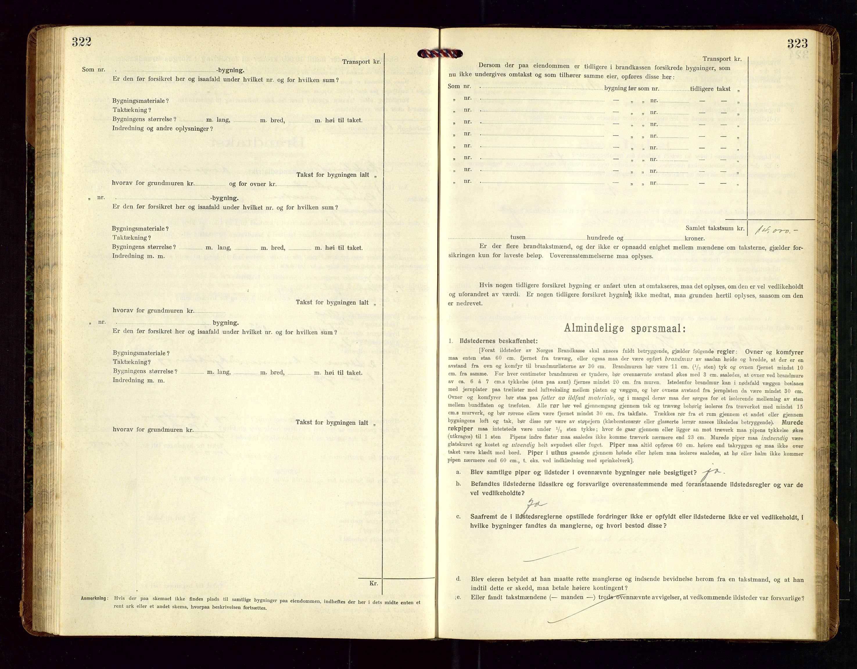 Nedstrand lensmannskontor, SAST/A-100236/Gob/L0002: "Brandtakstprotokol for Nerstrand lensmandsdistrikt Rogaland Fylke", 1916-1949, s. 322-323