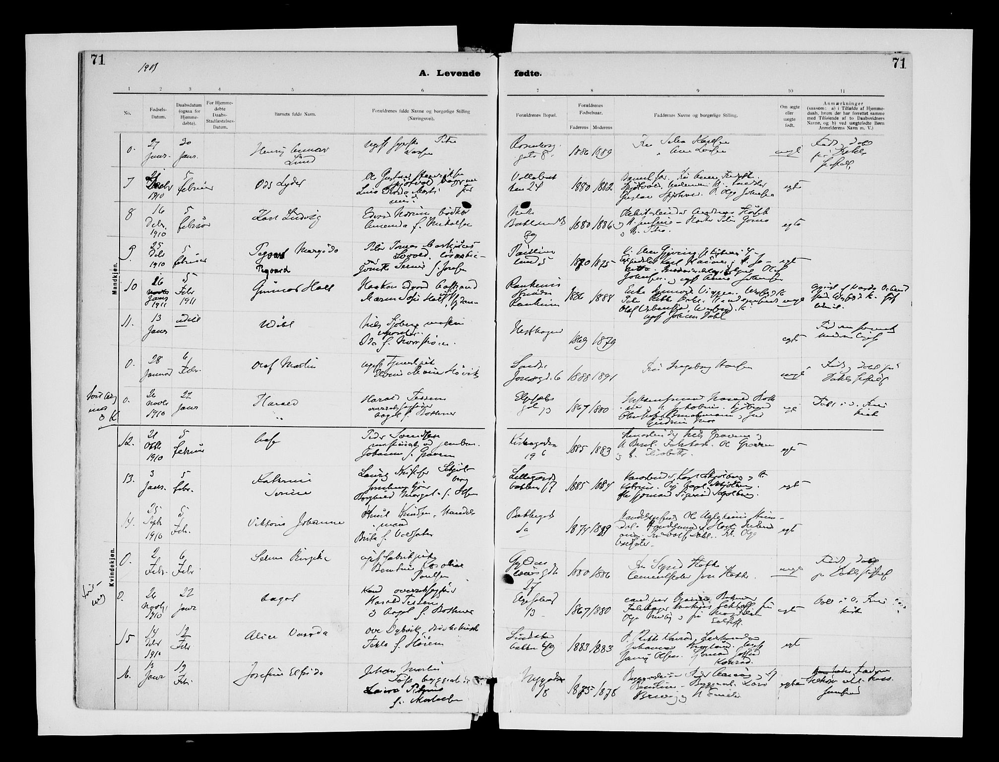 Ministerialprotokoller, klokkerbøker og fødselsregistre - Sør-Trøndelag, AV/SAT-A-1456/604/L0203: Ministerialbok nr. 604A23, 1908-1916, s. 71