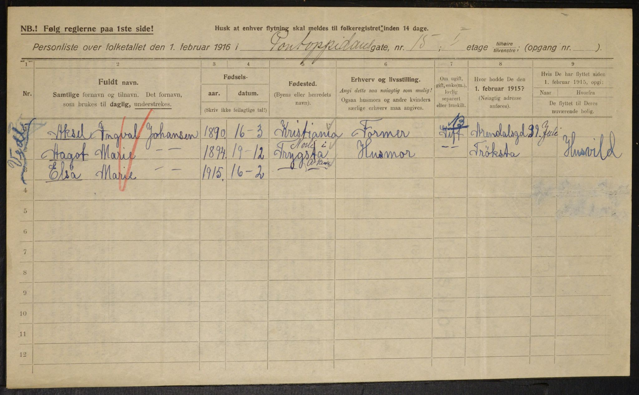 OBA, Kommunal folketelling 1.2.1916 for Kristiania, 1916, s. 83244