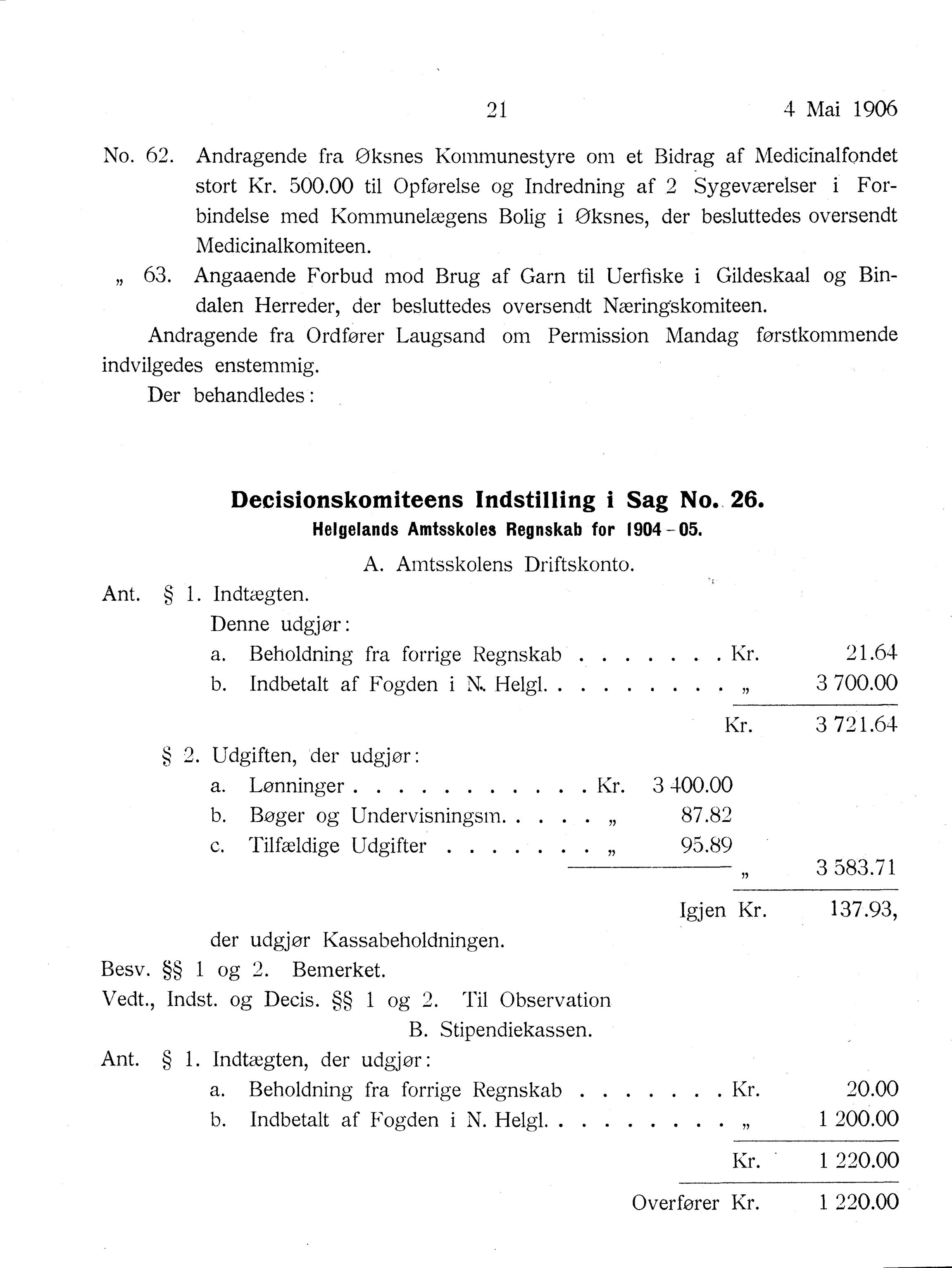 Nordland Fylkeskommune. Fylkestinget, AIN/NFK-17/176/A/Ac/L0029: Fylkestingsforhandlinger 1906, 1906