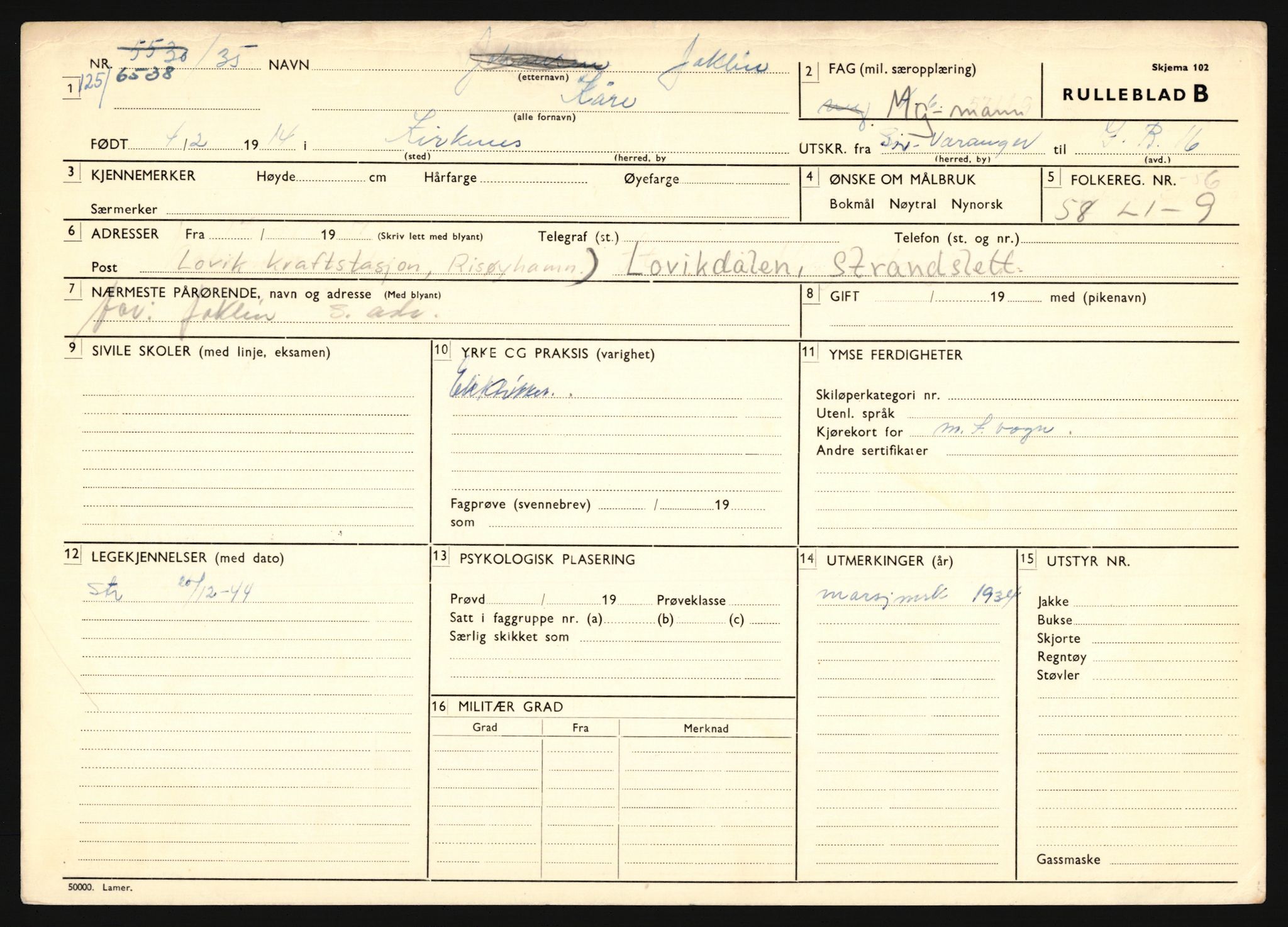 Forsvaret, Troms infanteriregiment nr. 16, AV/RA-RAFA-3146/P/Pa/L0019: Rulleblad for regimentets menige mannskaper, årsklasse 1935, 1935, s. 489