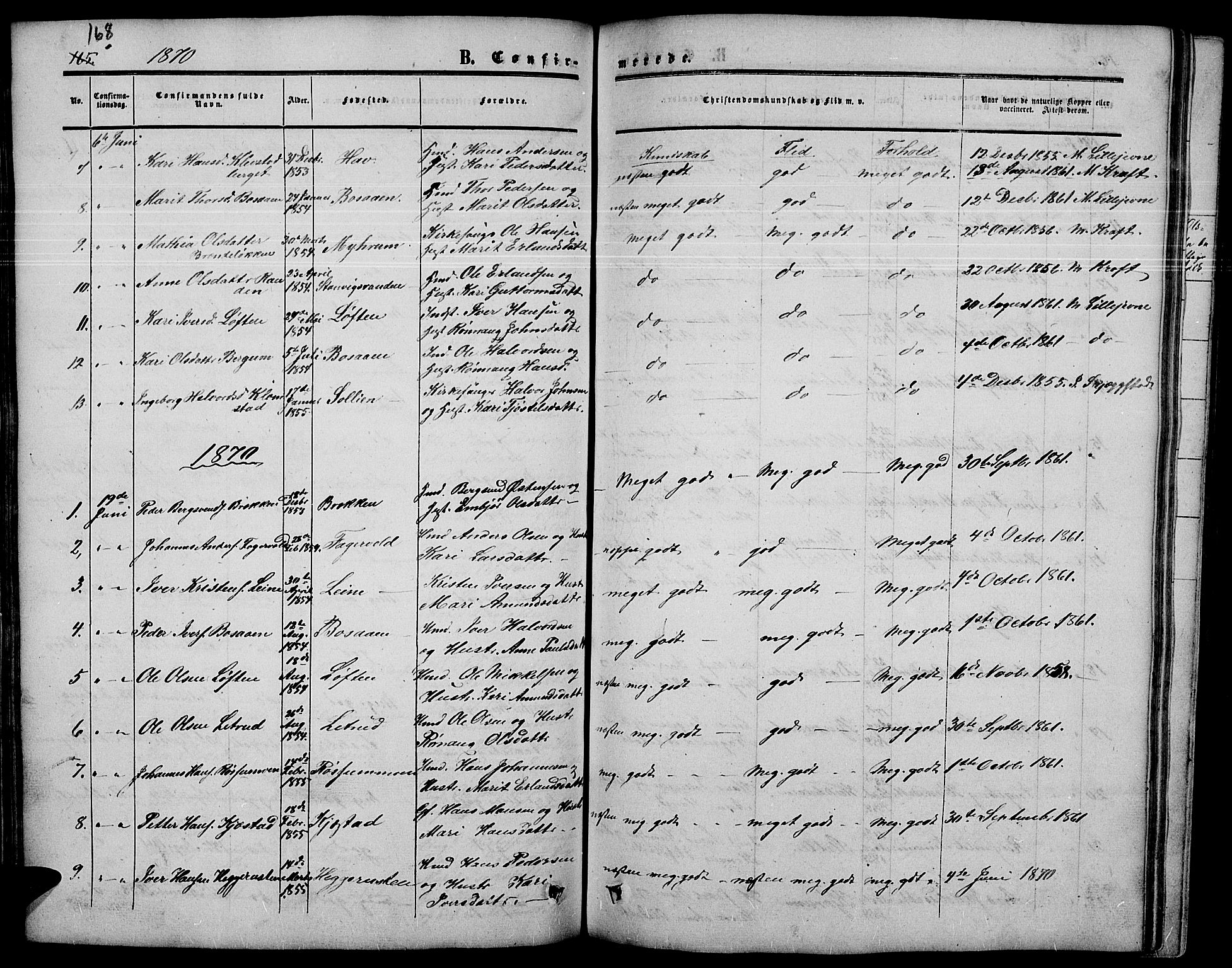 Nord-Fron prestekontor, AV/SAH-PREST-080/H/Ha/Hab/L0003: Klokkerbok nr. 3, 1851-1886, s. 168