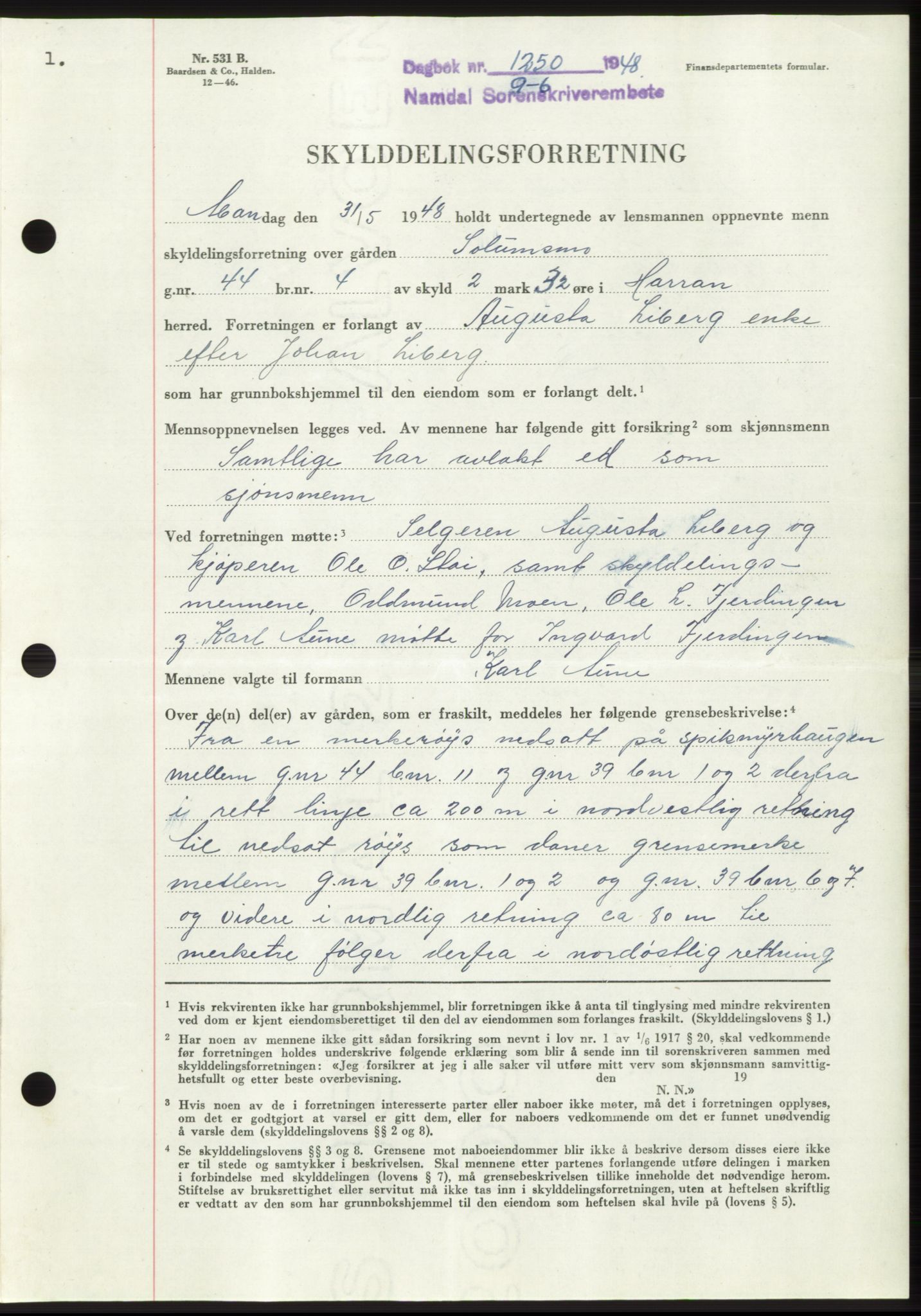 Namdal sorenskriveri, SAT/A-4133/1/2/2C: Pantebok nr. -, 1948-1948, Dagboknr: 1250/1948
