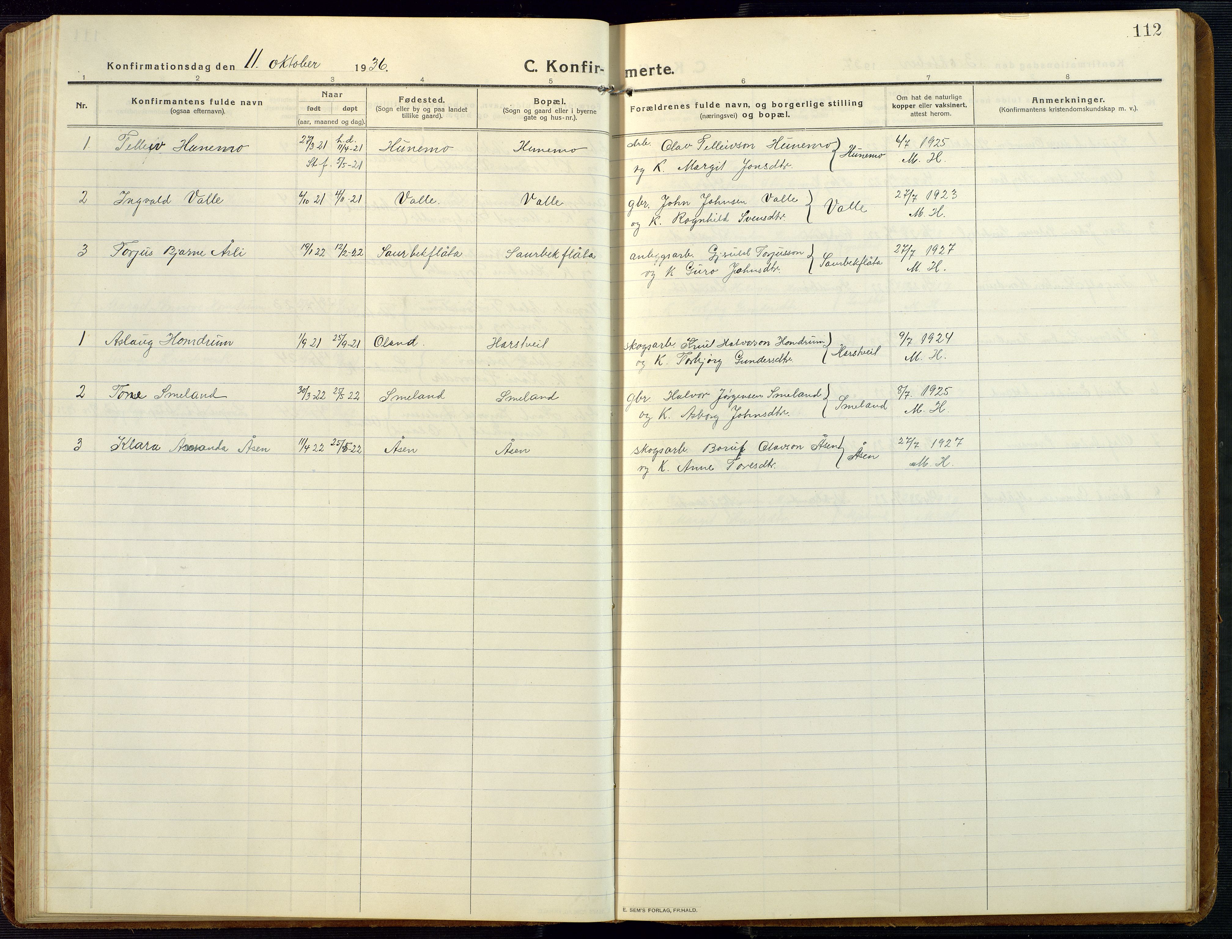 Åmli sokneprestkontor, AV/SAK-1111-0050/F/Fb/Fba/L0003: Klokkerbok nr. B 3, 1912-1974, s. 112