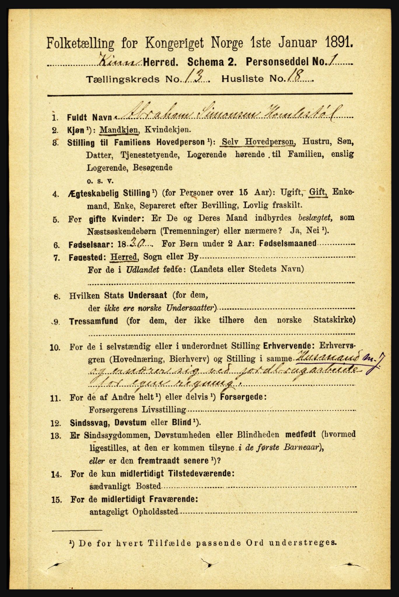RA, Folketelling 1891 for 1437 Kinn herred, 1891, s. 5185
