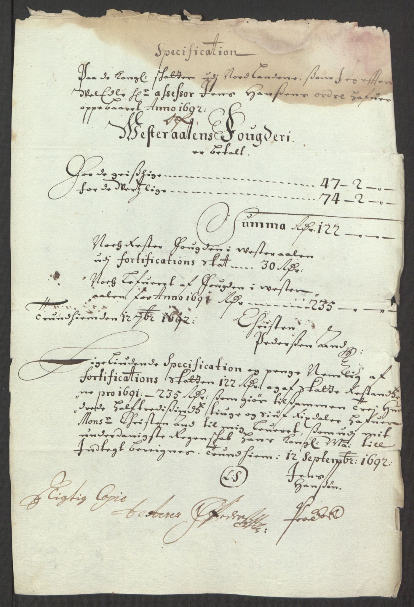 Rentekammeret inntil 1814, Reviderte regnskaper, Fogderegnskap, AV/RA-EA-4092/R67/L4676: Fogderegnskap Vesterålen, Andenes og Lofoten, 1691-1693, s. 372