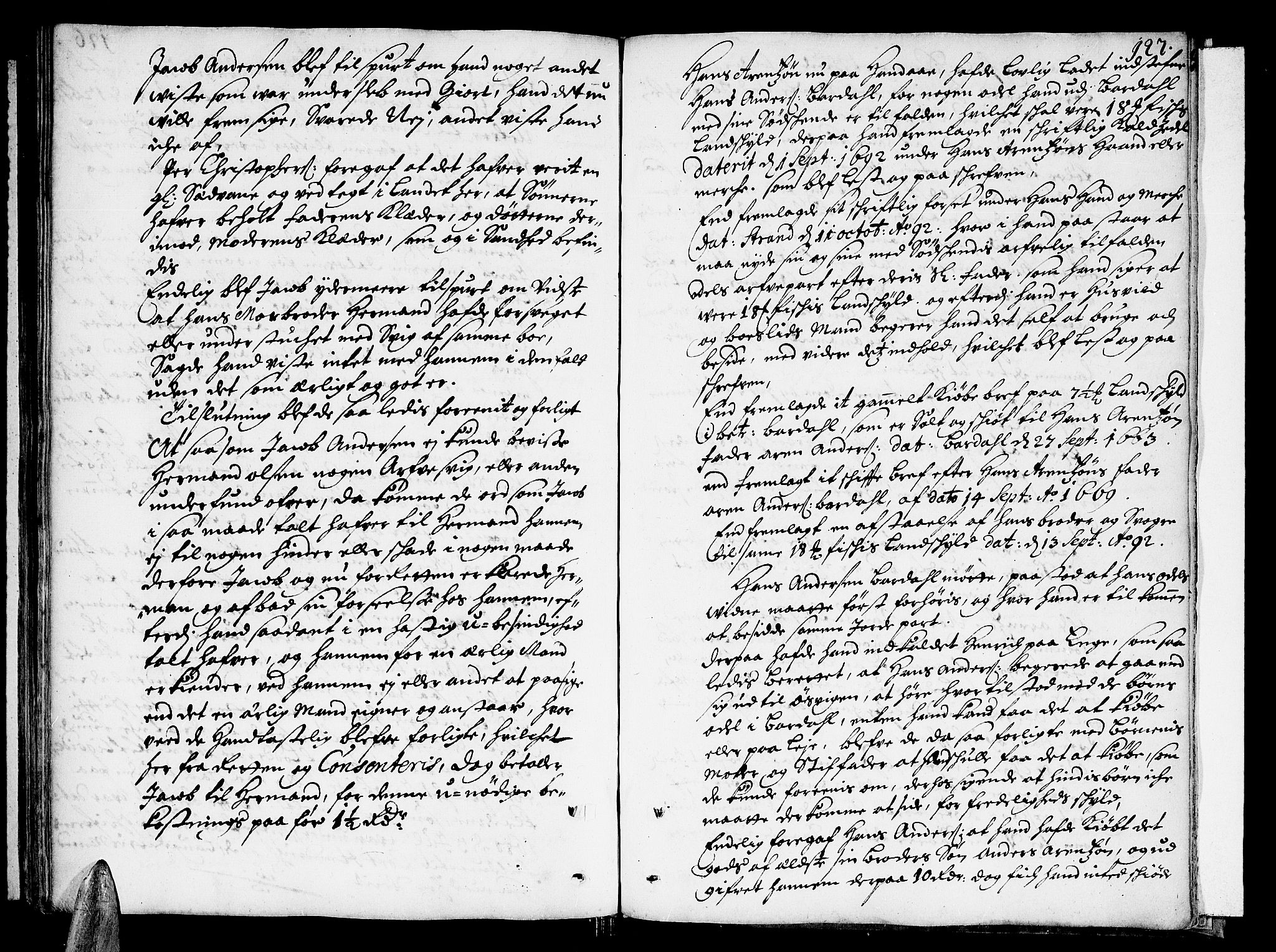 Helgeland sorenskriveri, SAT/A-0004/1/1A/L0001: Tingbok 1, 1690-1693, s. 126b-127a