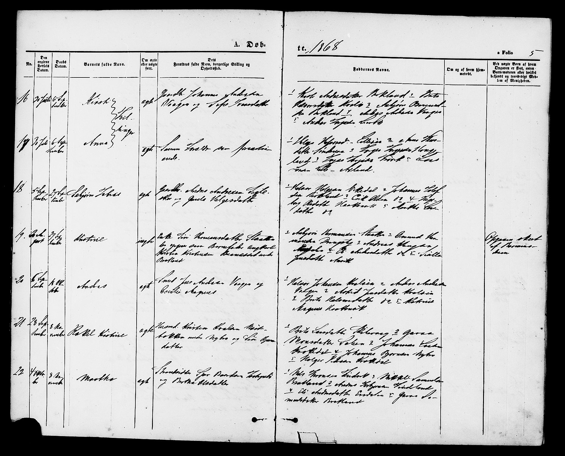 Vikedal sokneprestkontor, AV/SAST-A-101840/01/IV: Ministerialbok nr. A 9, 1868-1885, s. 5