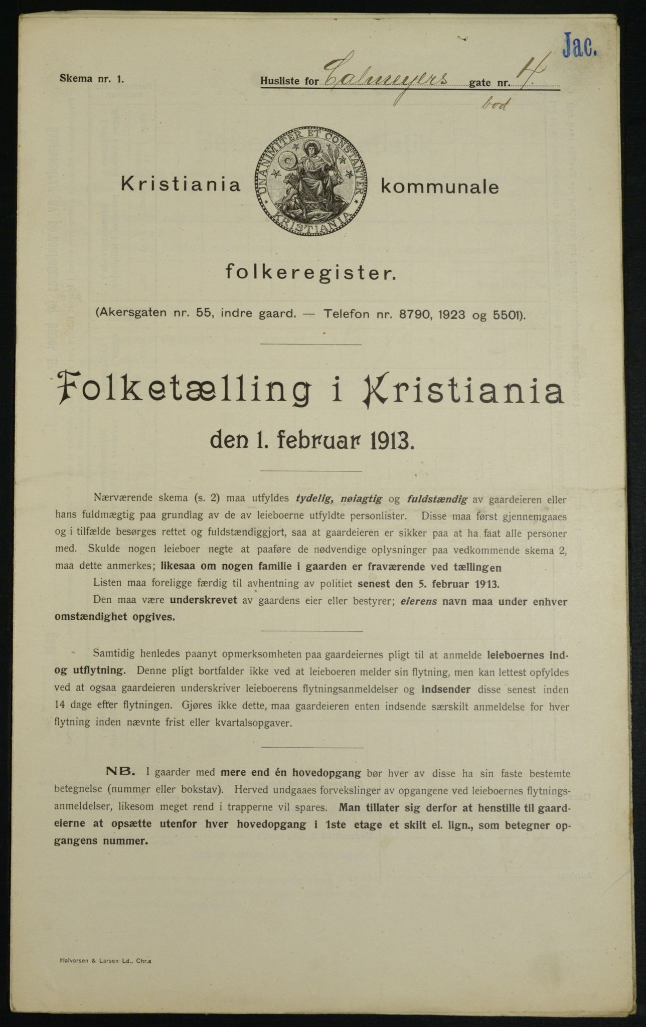 OBA, Kommunal folketelling 1.2.1913 for Kristiania, 1913, s. 11399