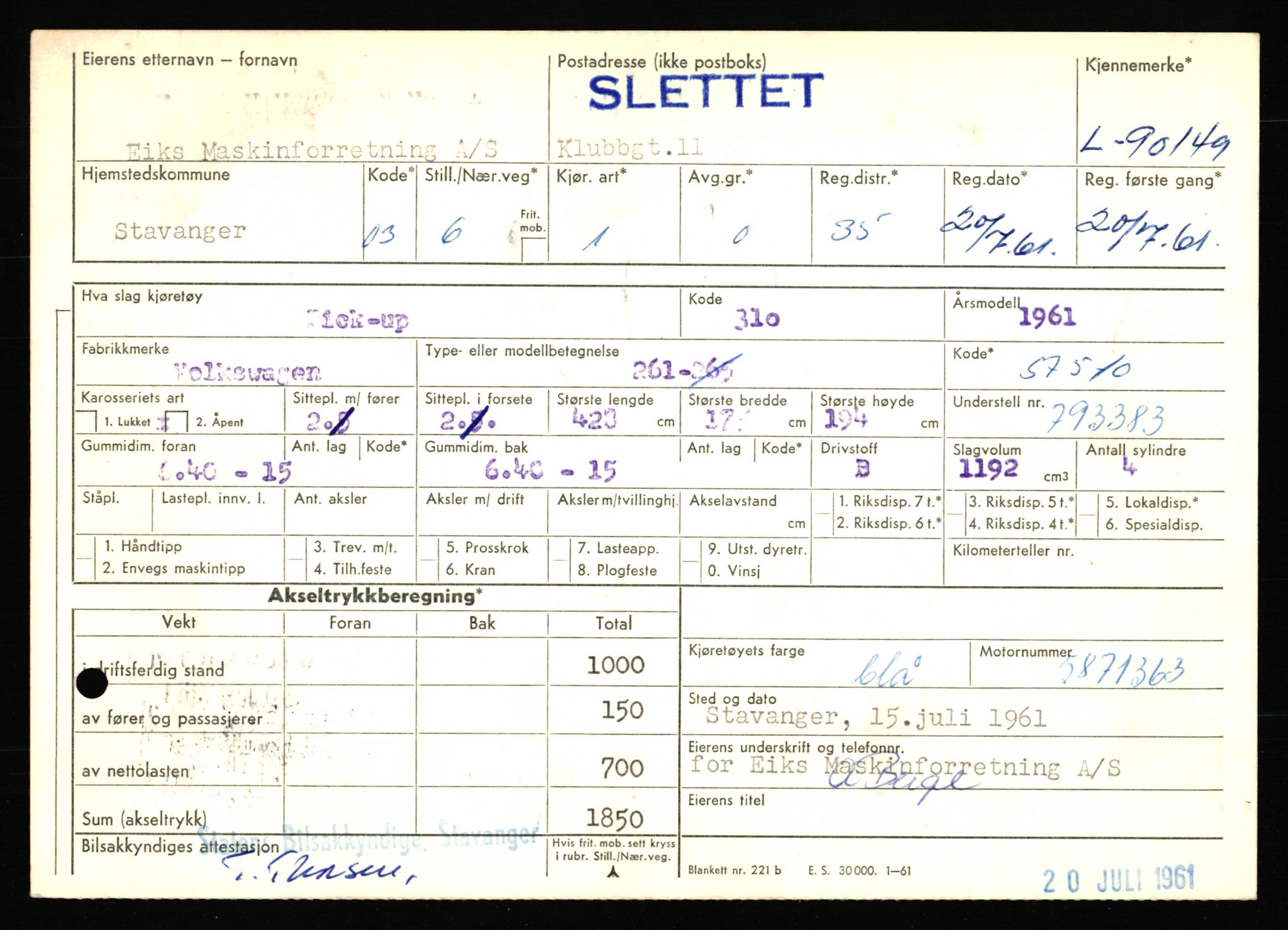 Stavanger trafikkstasjon, AV/SAST-A-101942/0/F/L0075: L-88800 - L-92499, 1930-1971, s. 985