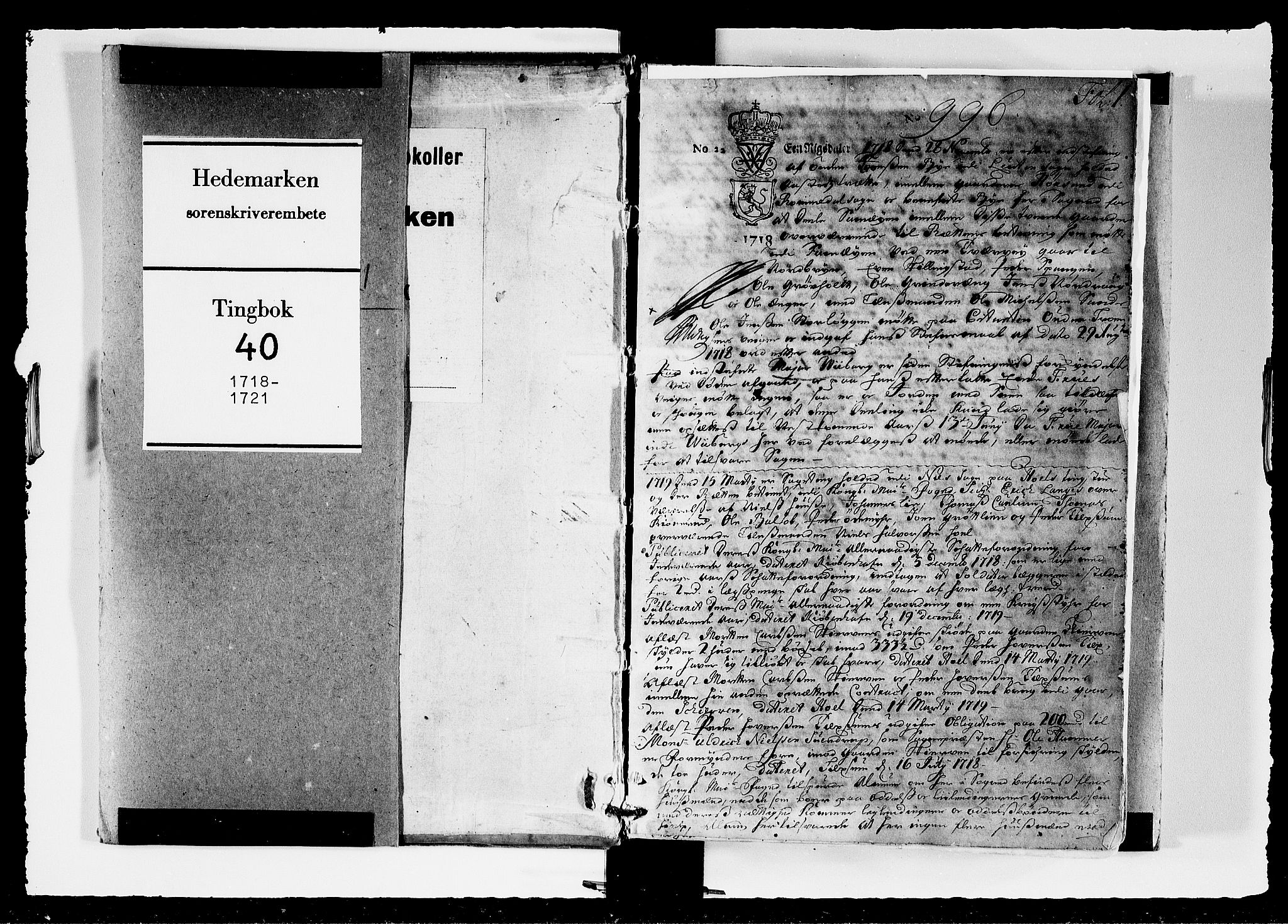 Hedemarken sorenskriveri, SAH/TING-034/G/Gb/L0040: Tingbok, 1718-1721, s. 0b-1a