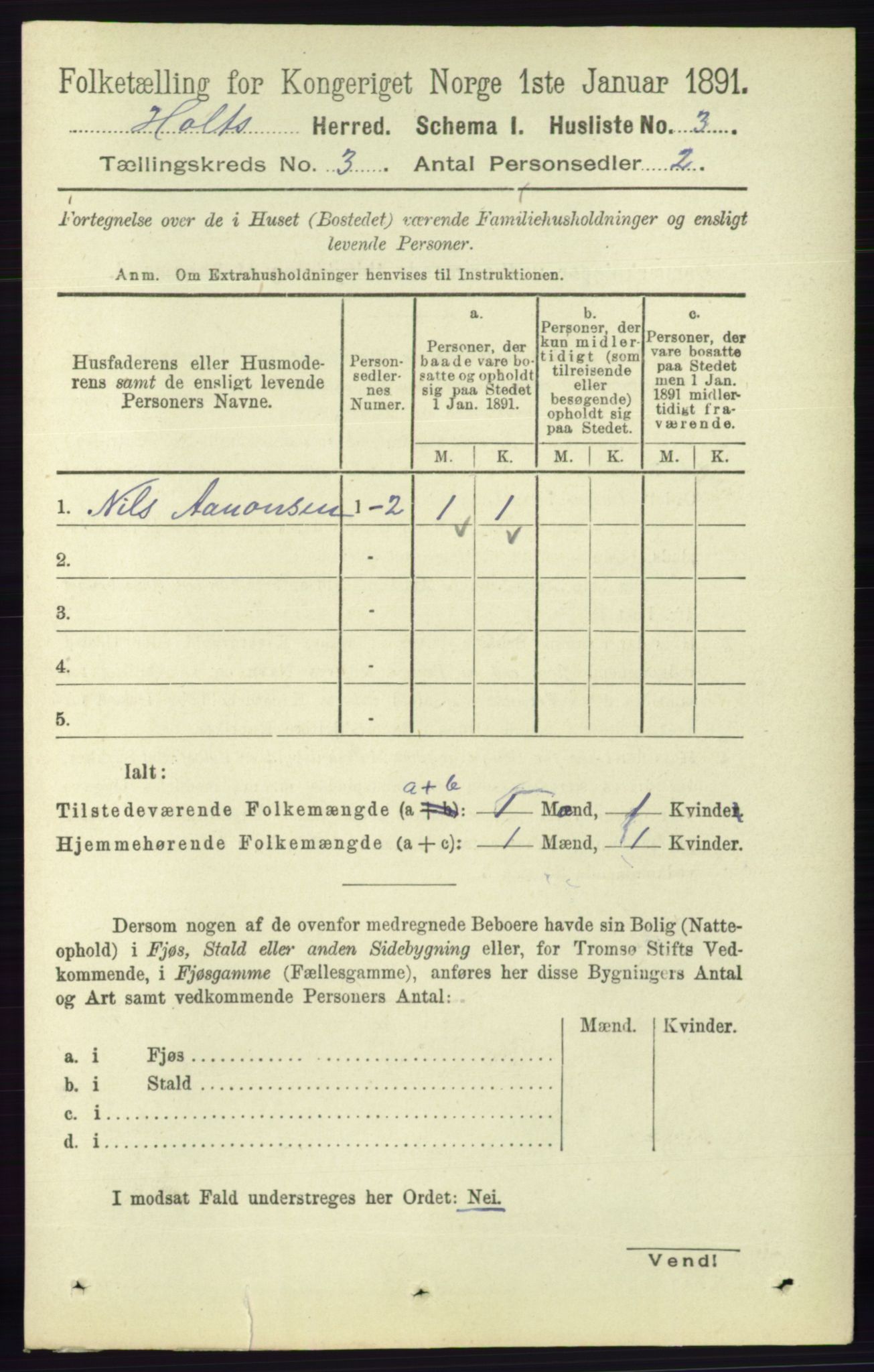 RA, Folketelling 1891 for 0914 Holt herred, 1891, s. 955