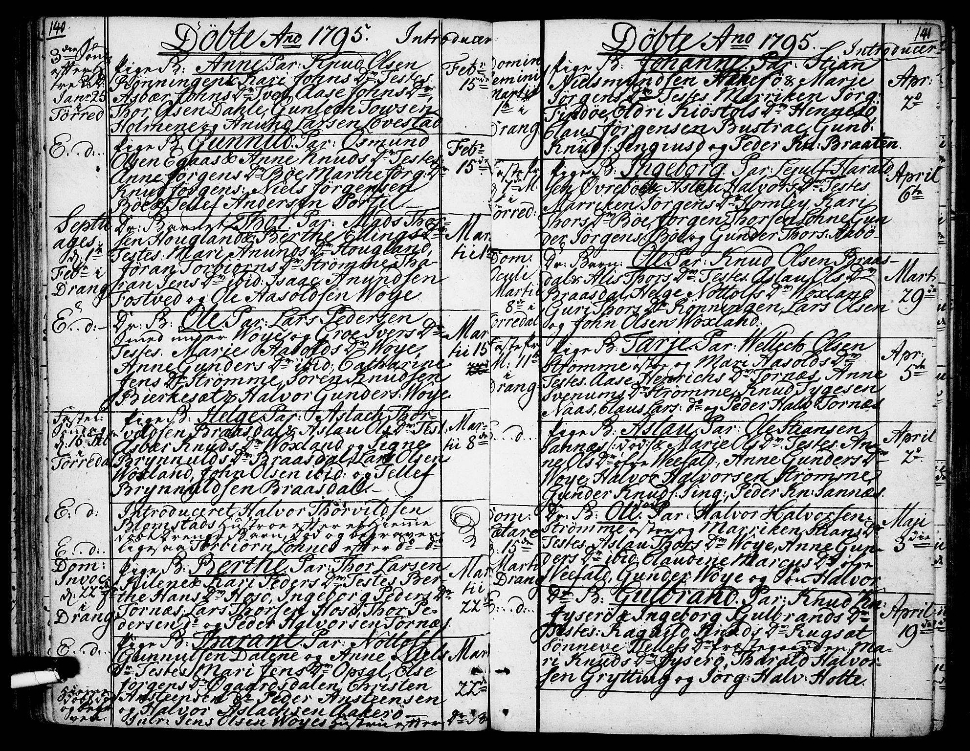 Drangedal kirkebøker, AV/SAKO-A-258/F/Fa/L0003: Ministerialbok nr. 3, 1768-1814, s. 140-141