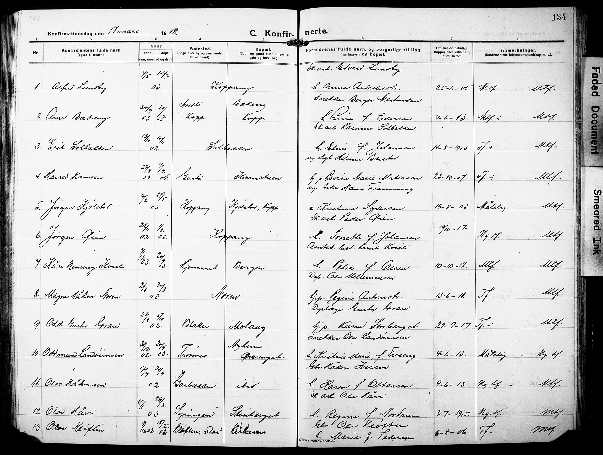 Stor-Elvdal prestekontor, AV/SAH-PREST-052/H/Ha/Hab/L0005: Klokkerbok nr. 5, 1913-1932, s. 134