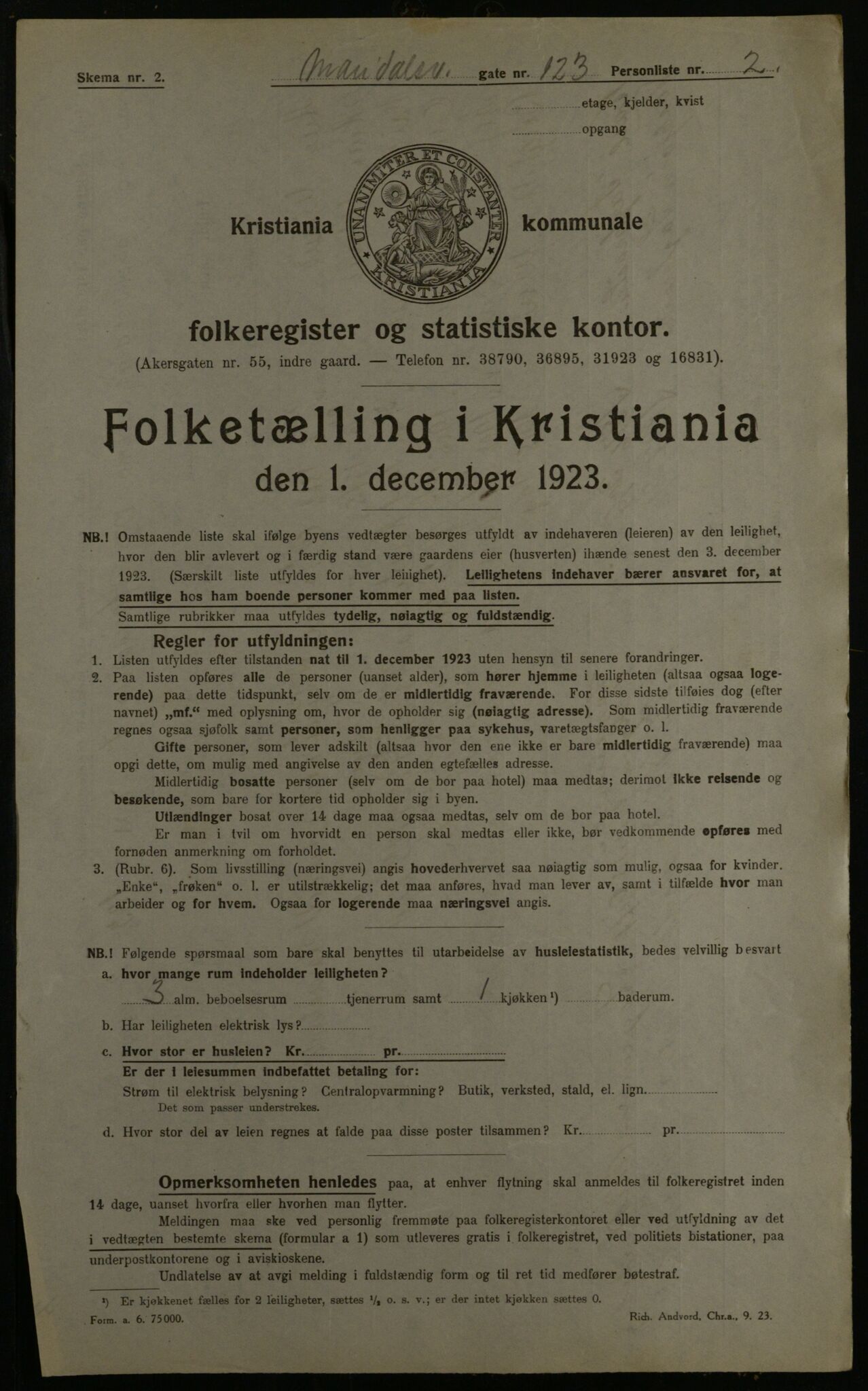 OBA, Kommunal folketelling 1.12.1923 for Kristiania, 1923, s. 68851