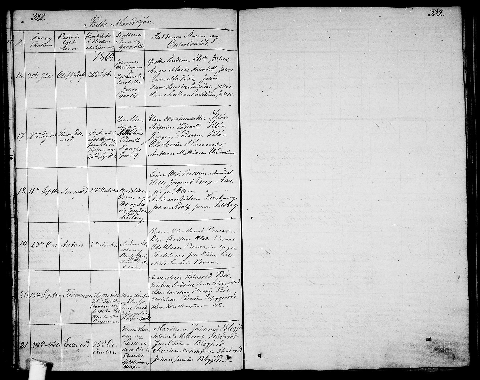 Ramnes kirkebøker, AV/SAKO-A-314/G/Ga/L0002: Klokkerbok nr. I 2, 1848-1870, s. 332-333