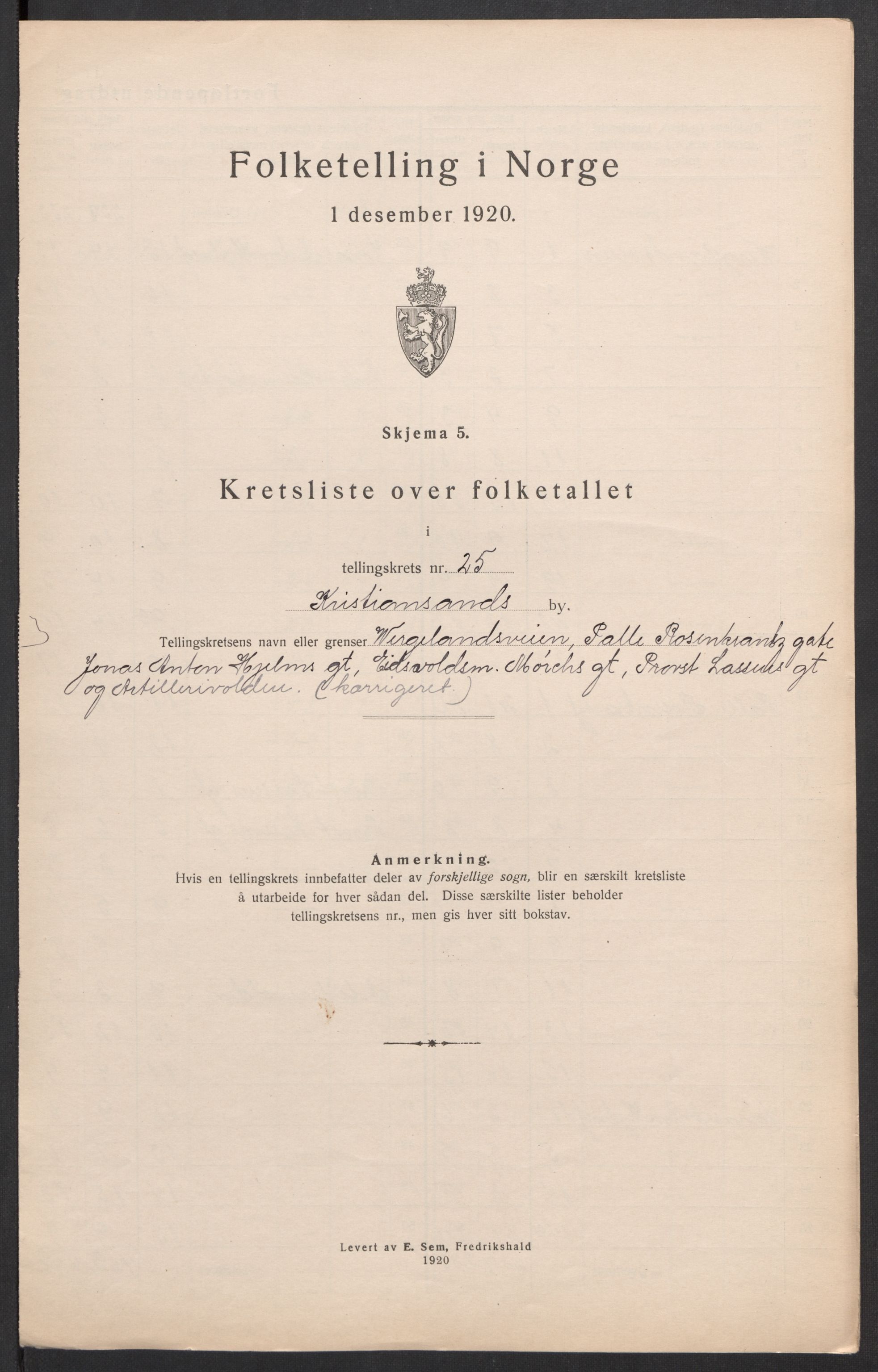 SAK, Folketelling 1920 for 1001 Kristiansand kjøpstad, 1920, s. 161