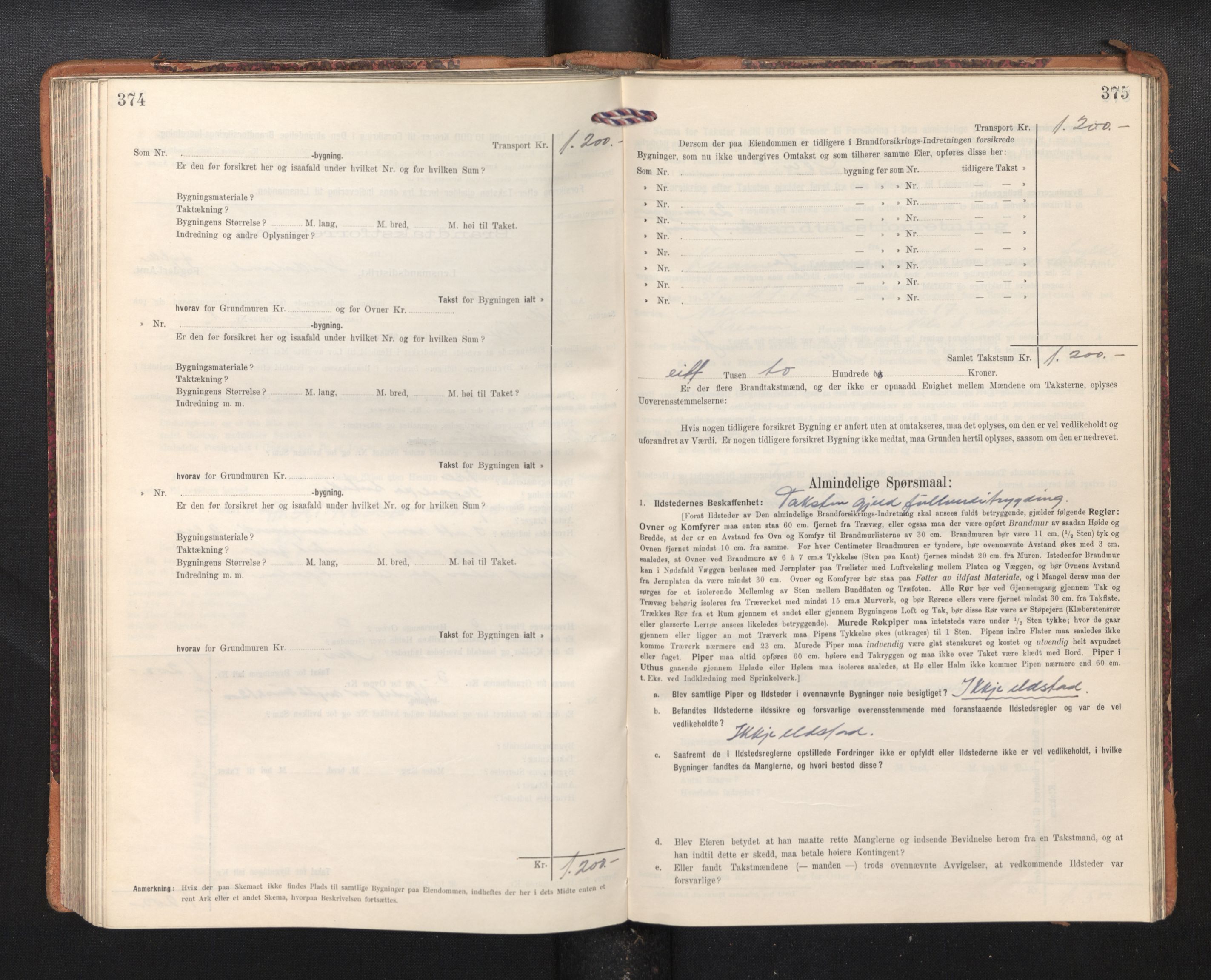 Lensmannen i Kvam, SAB/A-33201/0012/L0006: Branntakstprotokoll, skjematakst, 1913-1955, s. 374-375