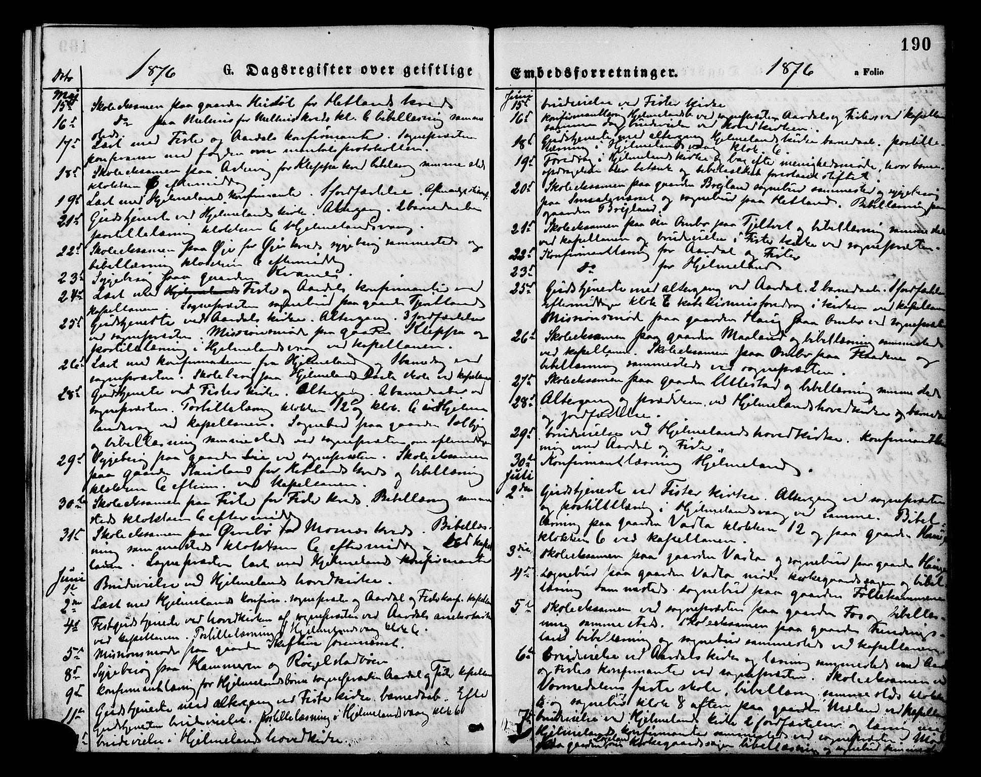 Hjelmeland sokneprestkontor, AV/SAST-A-101843/01/IV/L0013: Ministerialbok nr. A 13, 1872-1886, s. 190