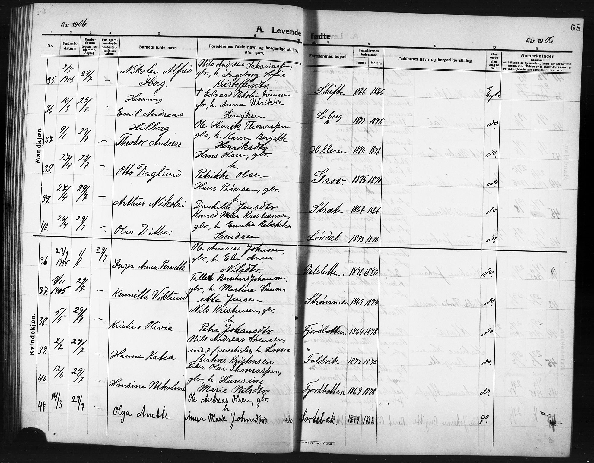 Ibestad sokneprestembete, AV/SATØ-S-0077/H/Ha/Hab/L0009klokker: Klokkerbok nr. 9, 1902-1914, s. 68