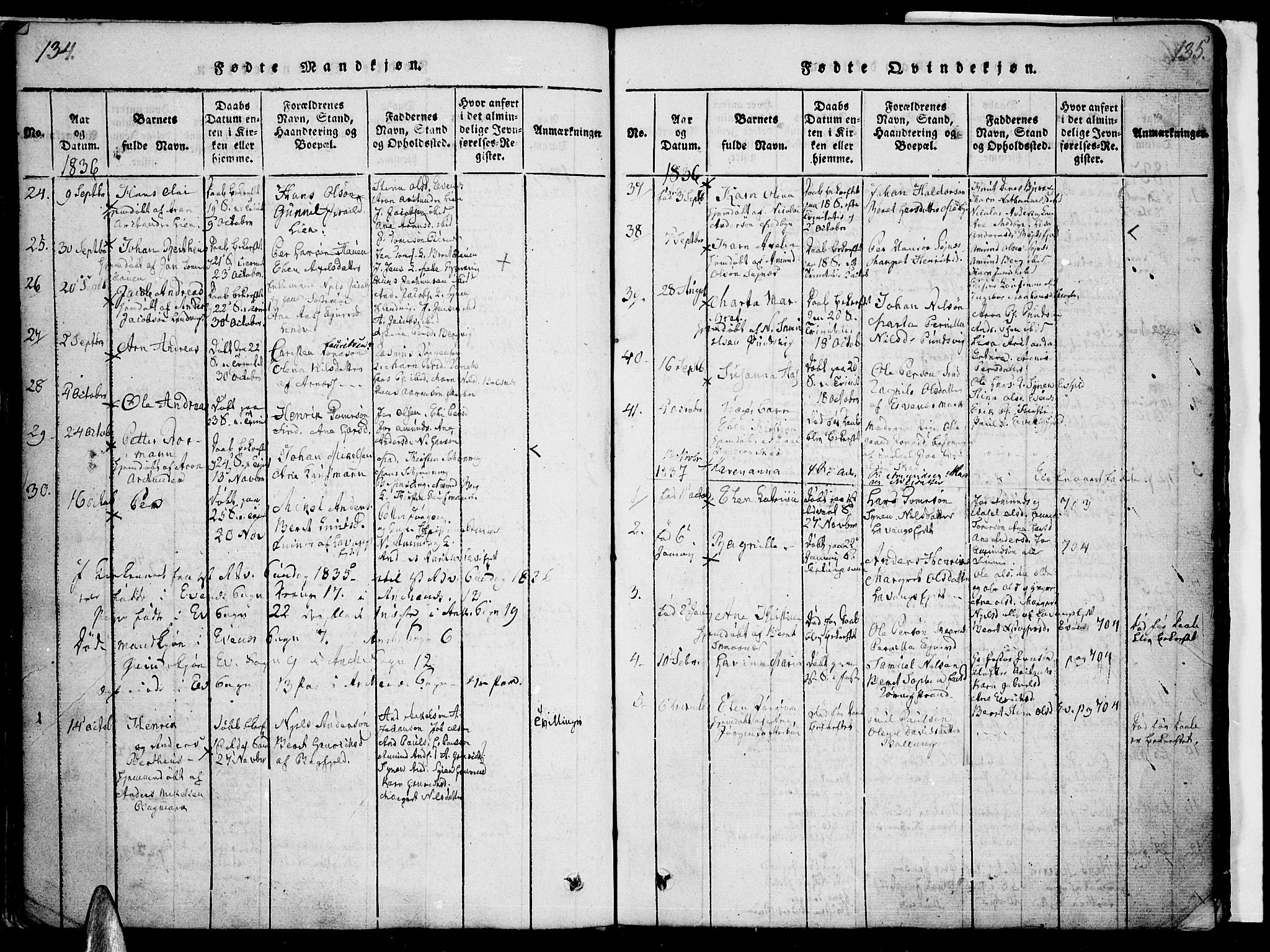 Ministerialprotokoller, klokkerbøker og fødselsregistre - Nordland, AV/SAT-A-1459/863/L0894: Ministerialbok nr. 863A06, 1821-1851, s. 134-135