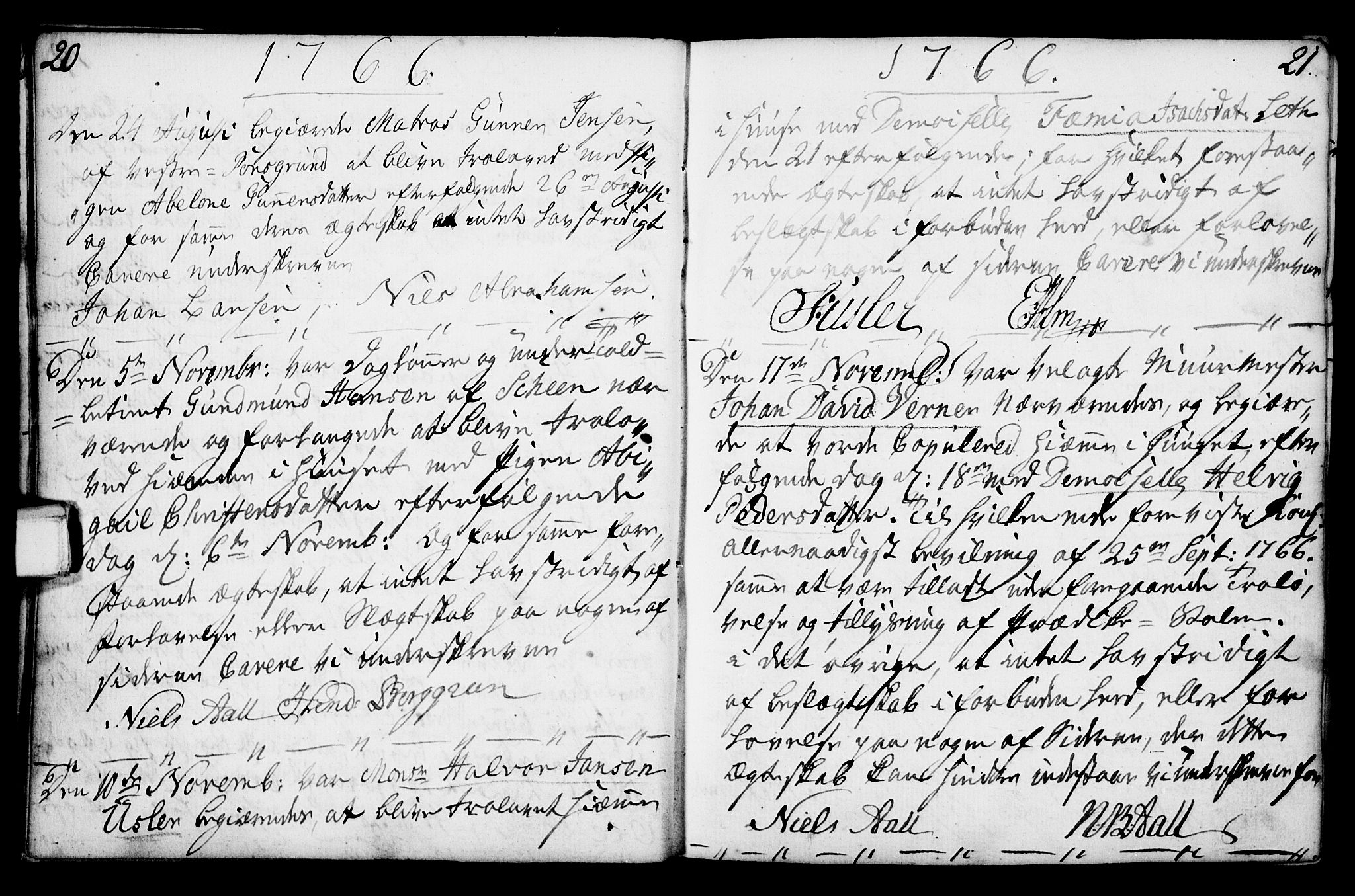 Porsgrunn kirkebøker , AV/SAKO-A-104/F/Fa/L0003: Ministerialbok nr. 3, 1764-1814, s. 20-21