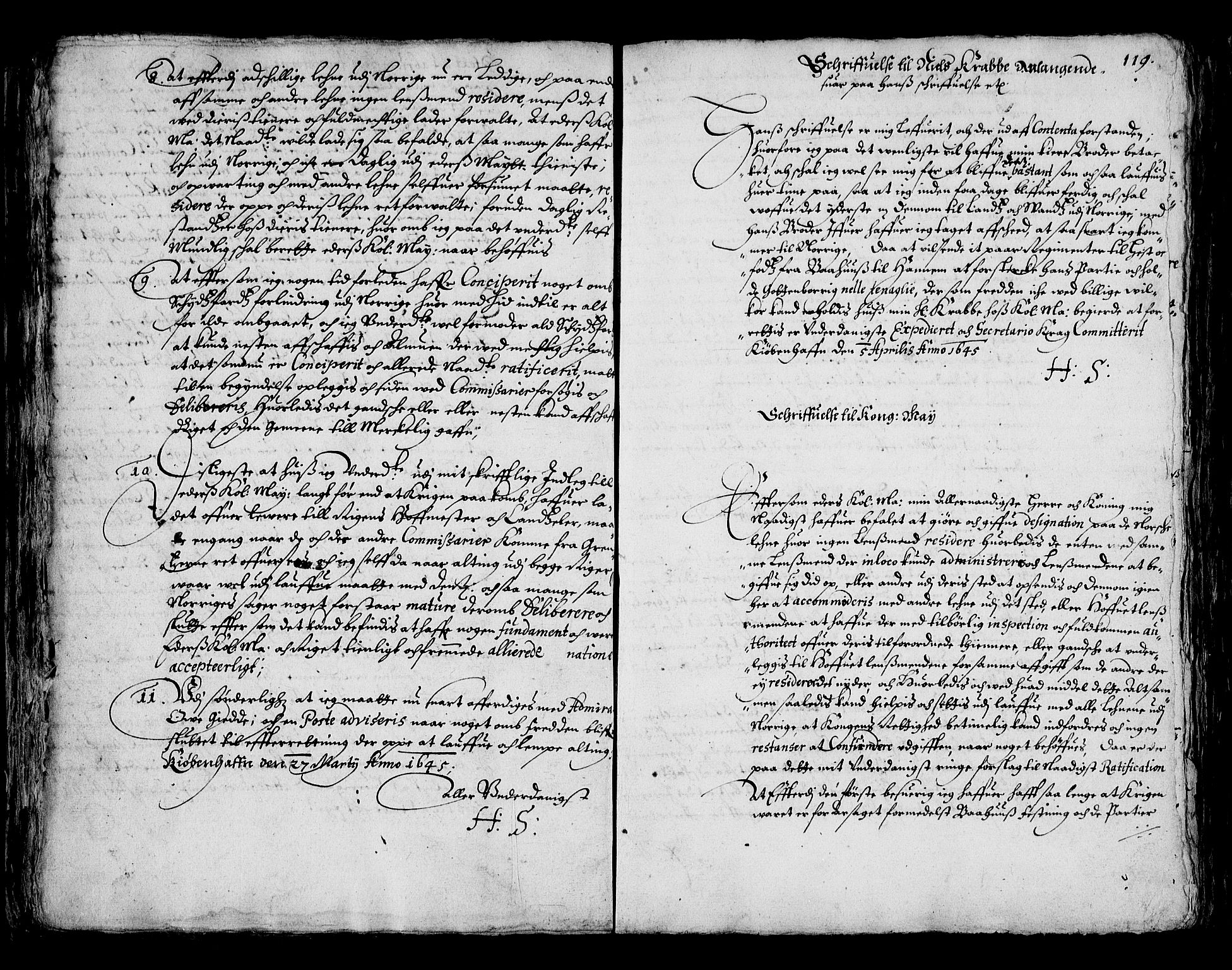 Stattholderembetet 1572-1771, RA/EA-2870/Ba/L0001: Hannibal Sehested kopibok, 1645, s. 118b-119a