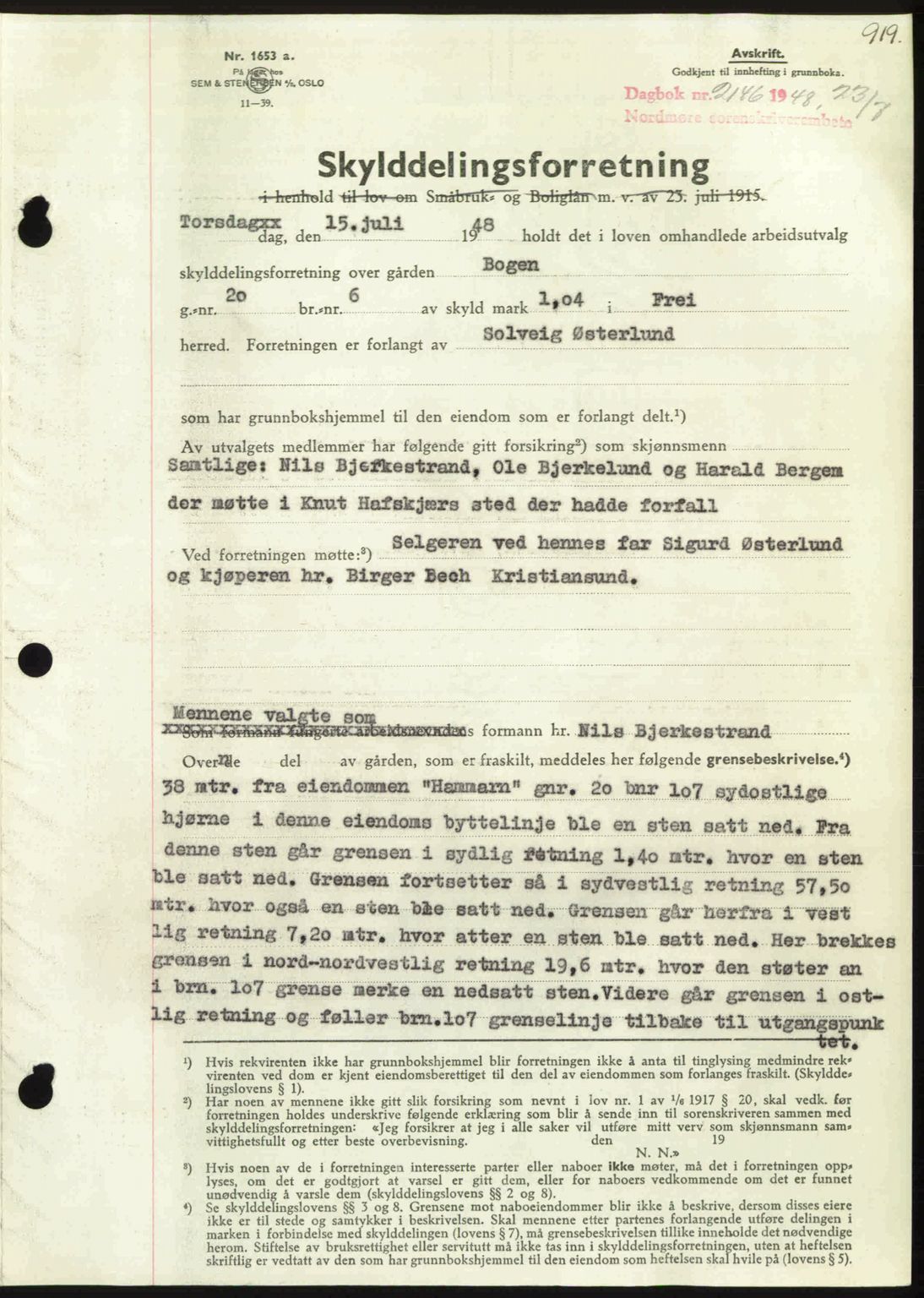 Nordmøre sorenskriveri, SAT/A-4132/1/2/2Ca: Pantebok nr. A108, 1948-1948, Dagboknr: 2146/1948