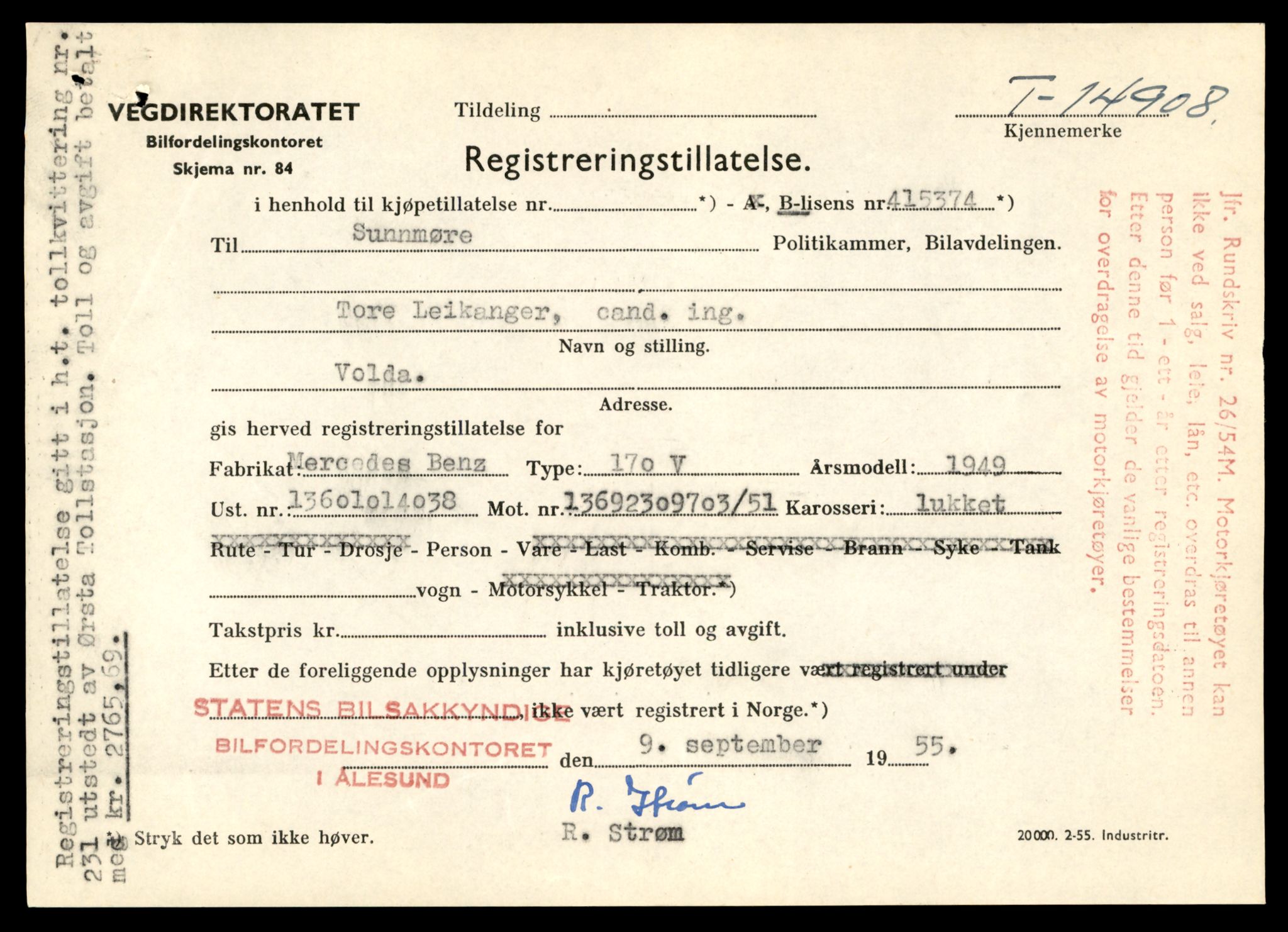 Møre og Romsdal vegkontor - Ålesund trafikkstasjon, AV/SAT-A-4099/F/Fe/L0049: Registreringskort for kjøretøy T 14864 - T 18613, 1927-1998, s. 1049
