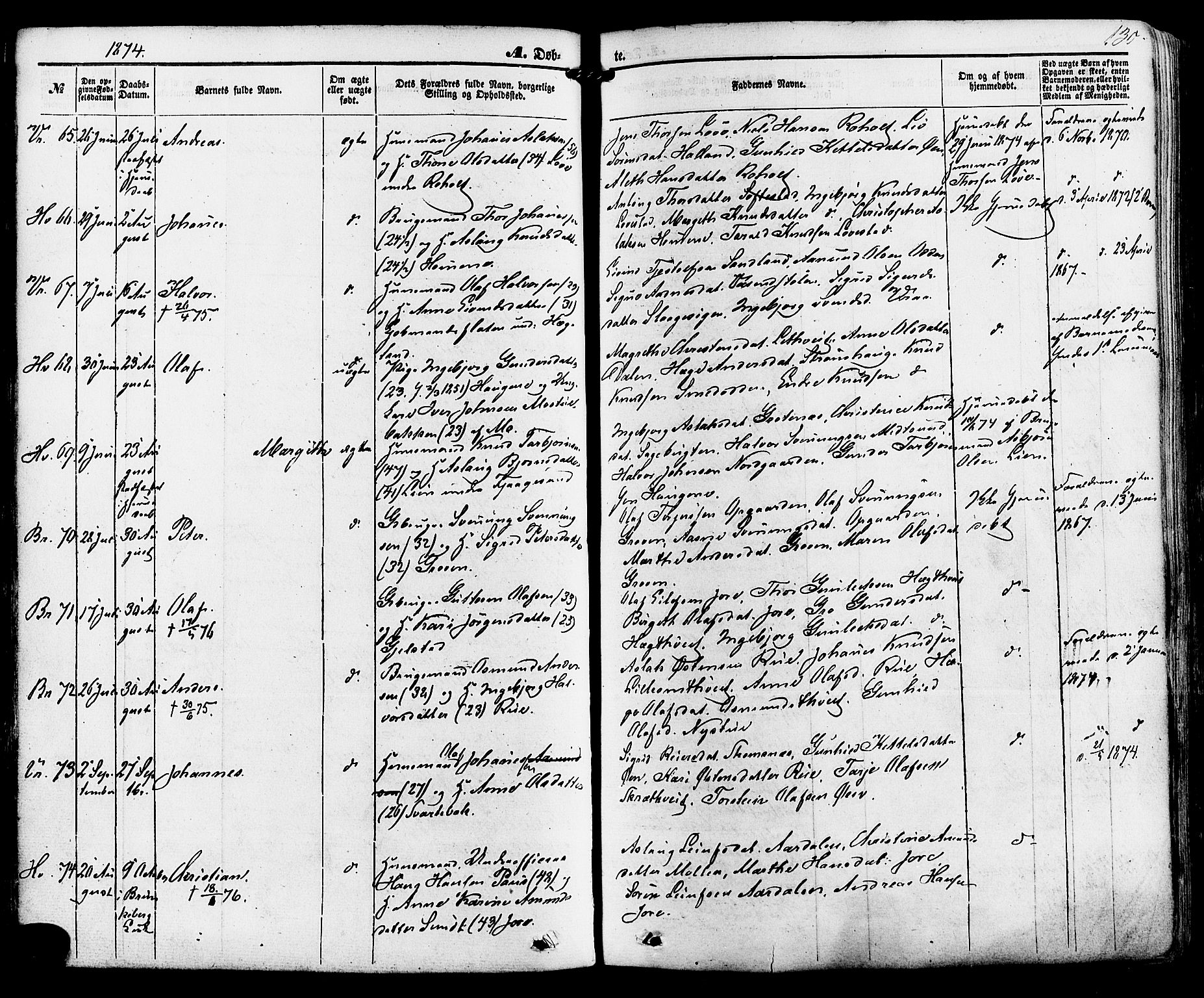 Kviteseid kirkebøker, AV/SAKO-A-276/F/Fa/L0007: Ministerialbok nr. I 7, 1859-1881, s. 130