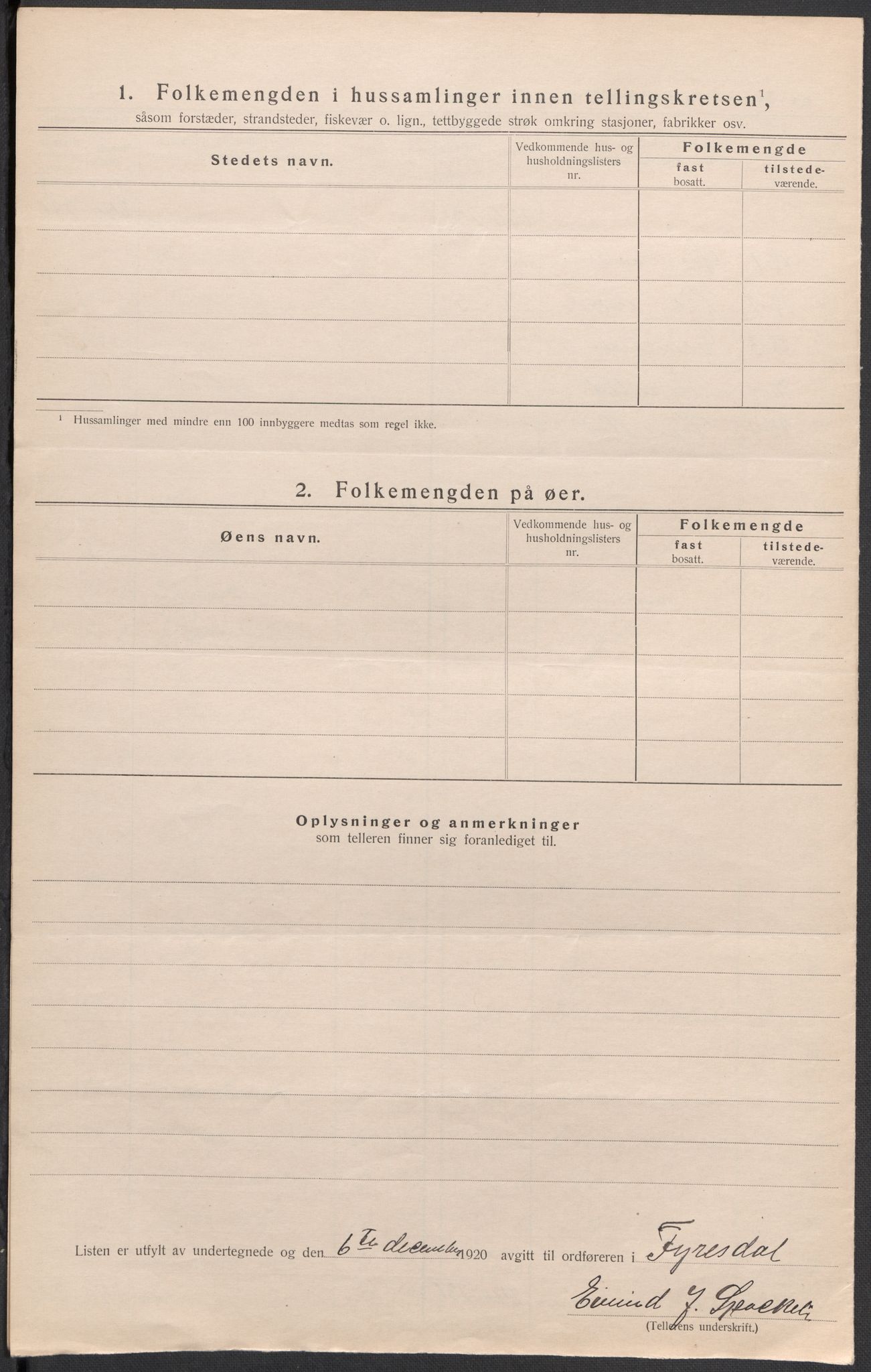 SAKO, Folketelling 1920 for 0831 Fyresdal herred, 1920, s. 10