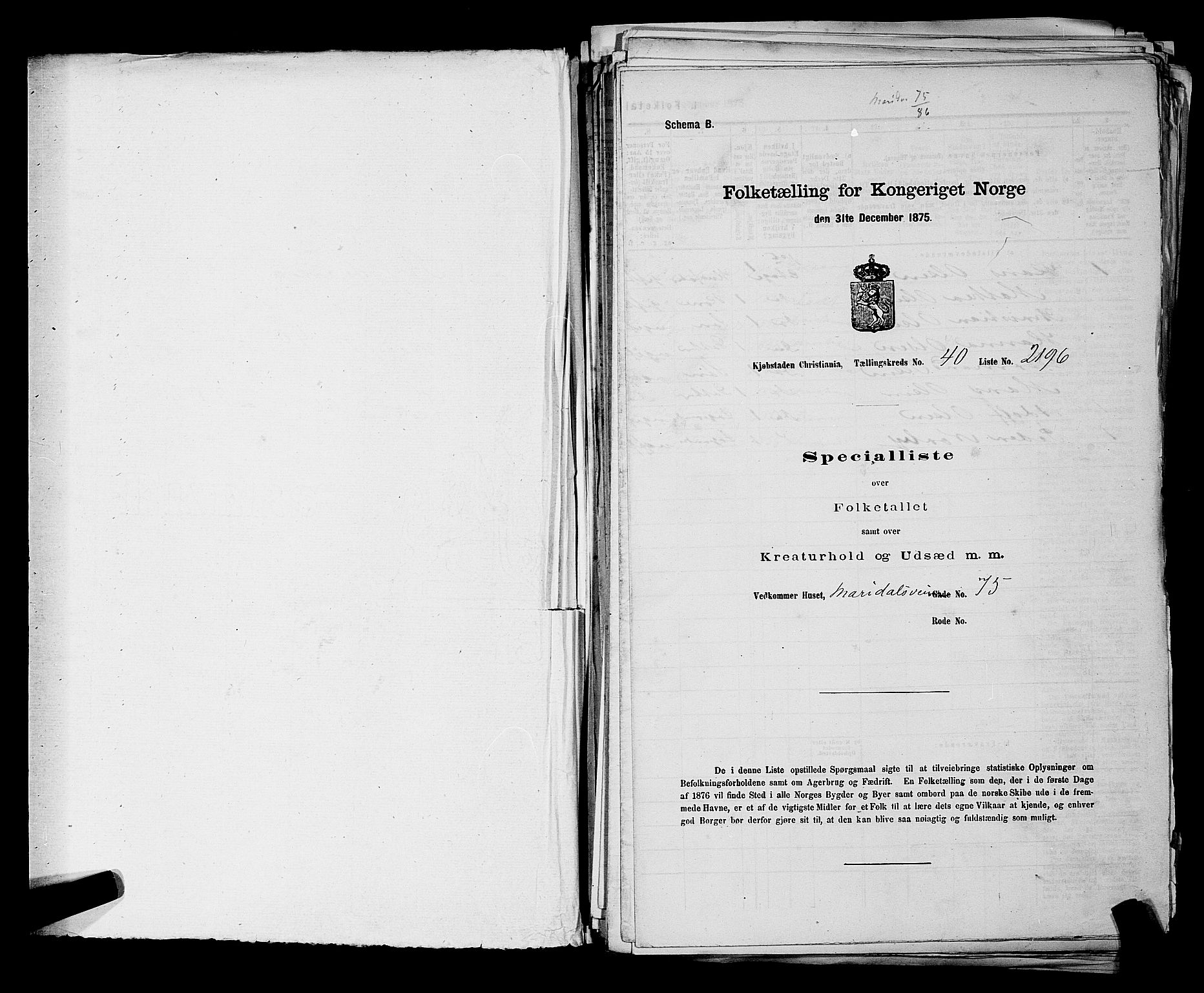 RA, Folketelling 1875 for 0301 Kristiania kjøpstad, 1875, s. 6266