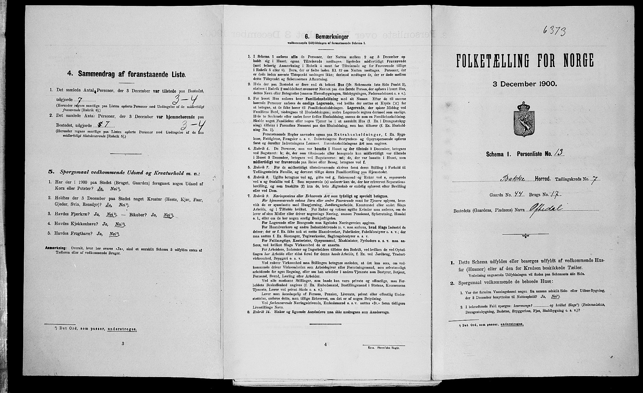 SAK, Folketelling 1900 for 1045 Bakke herred, 1900, s. 378