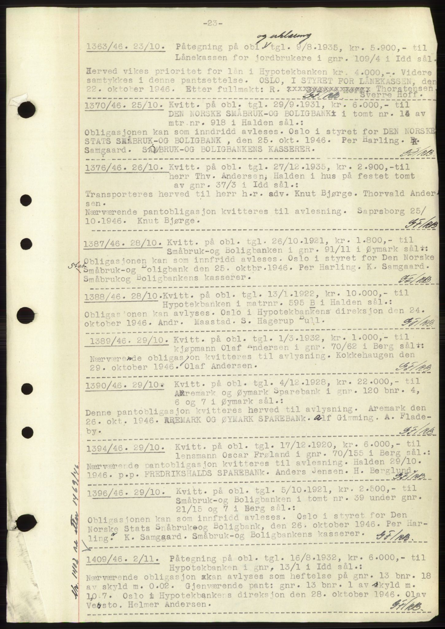 Idd og Marker sorenskriveri, SAO/A-10283/G/Gb/Gbc/L0003: Pantebok nr. B4-9b, 1946-1946, Tingl.dato: 23.10.1946