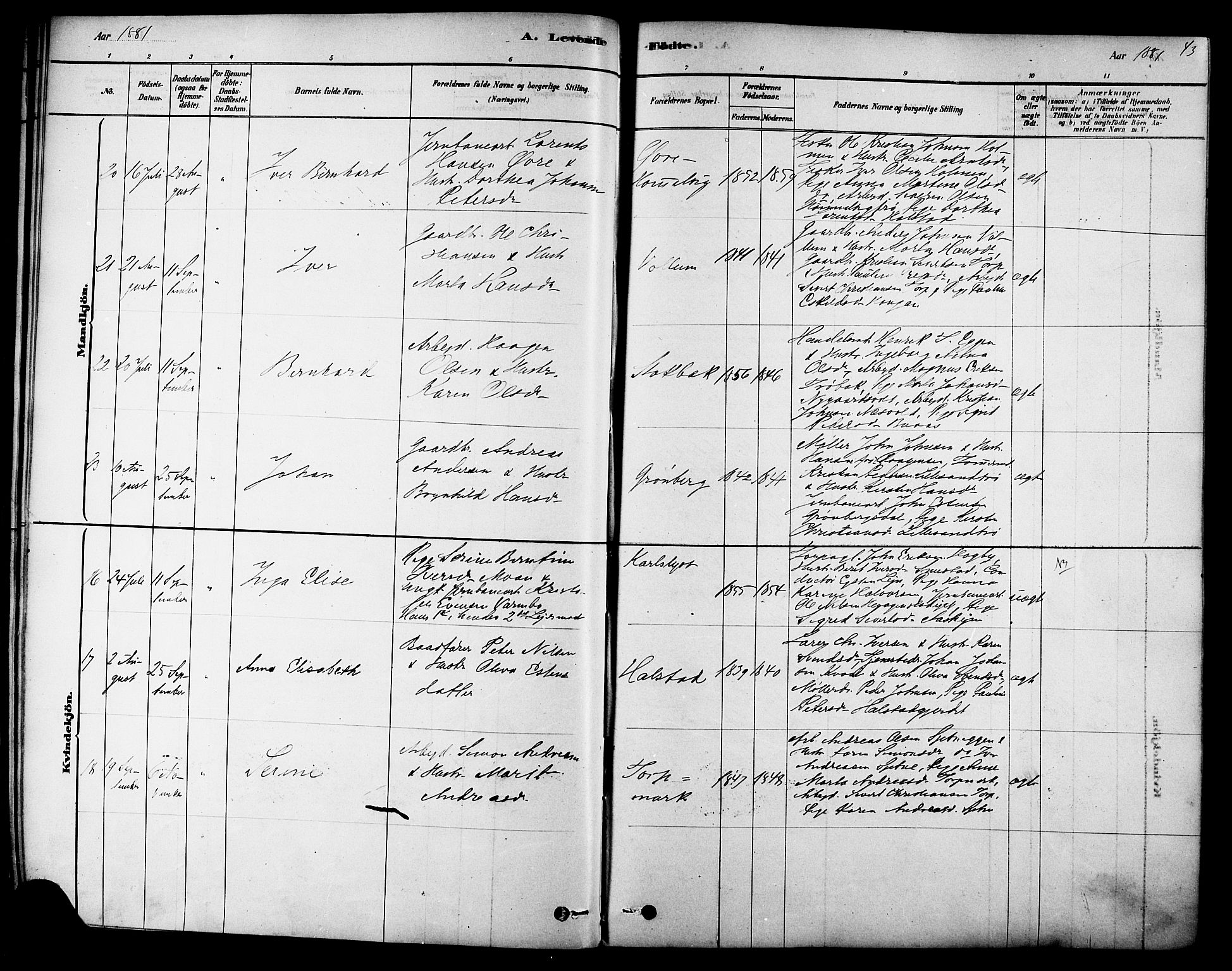 Ministerialprotokoller, klokkerbøker og fødselsregistre - Sør-Trøndelag, AV/SAT-A-1456/616/L0410: Ministerialbok nr. 616A07, 1878-1893, s. 43