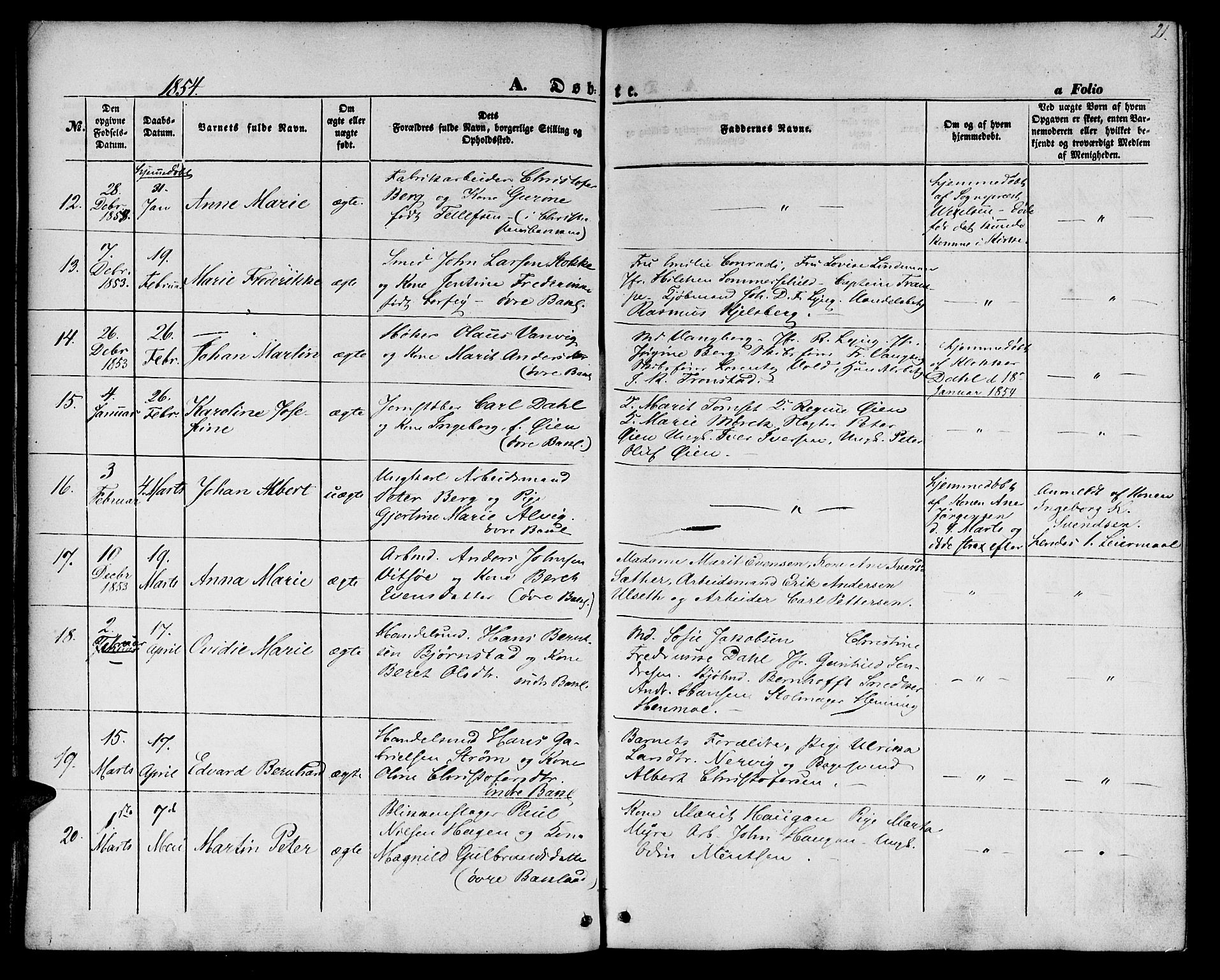 Ministerialprotokoller, klokkerbøker og fødselsregistre - Sør-Trøndelag, SAT/A-1456/604/L0184: Ministerialbok nr. 604A05, 1851-1860, s. 21