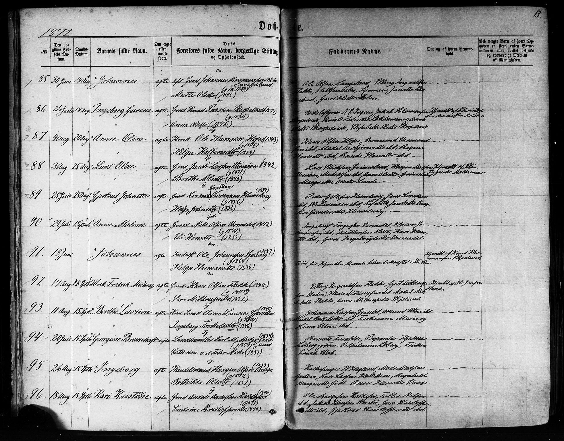 Tysnes sokneprestembete, AV/SAB-A-78601/H/Haa: Ministerialbok nr. A 12, 1872-1886, s. 13