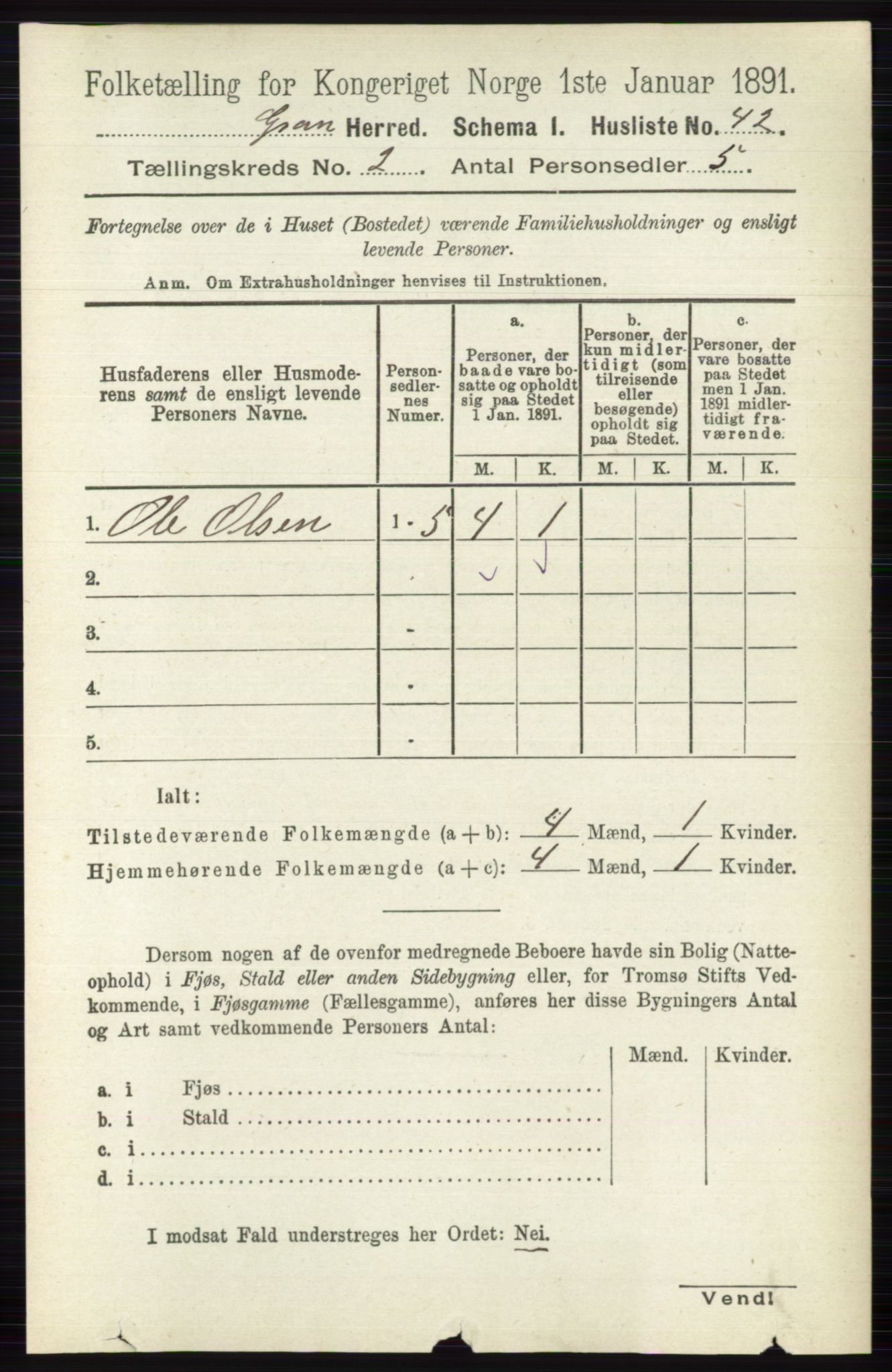 RA, Folketelling 1891 for 0534 Gran herred, 1891, s. 321