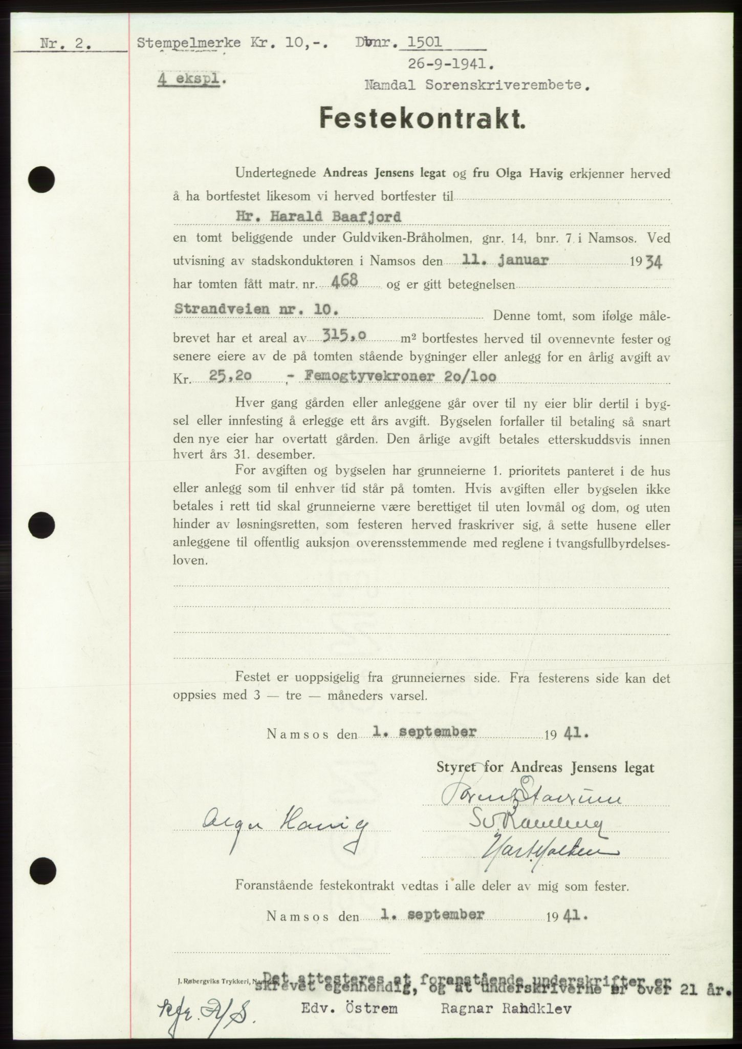 Namdal sorenskriveri, SAT/A-4133/1/2/2C: Pantebok nr. -, 1941-1942, Dagboknr: 1501/1941
