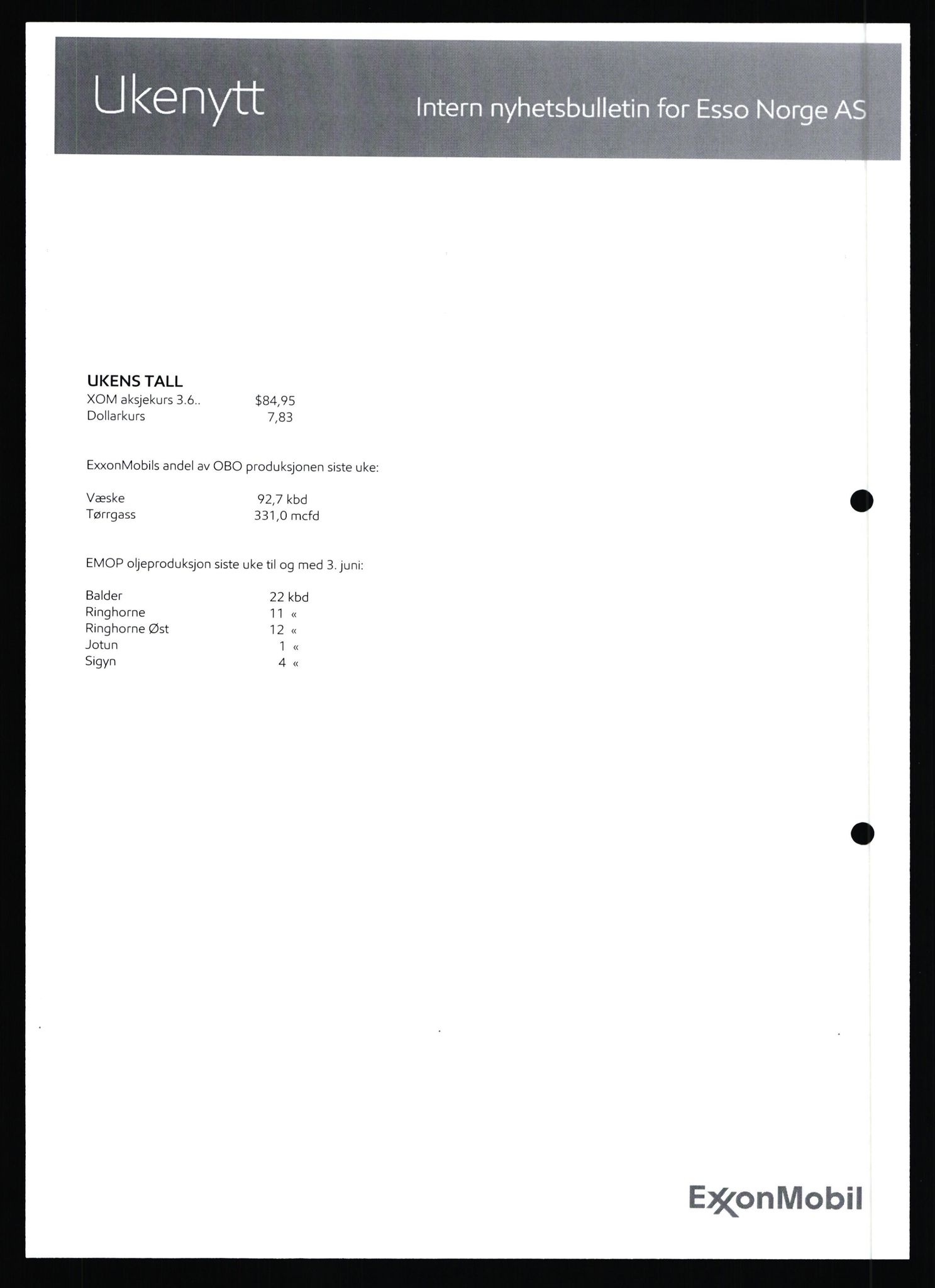 Pa 0982 - Esso Norge A/S, AV/SAST-A-100448/X/Xd/L0008: Ukenytt, 2013-2016