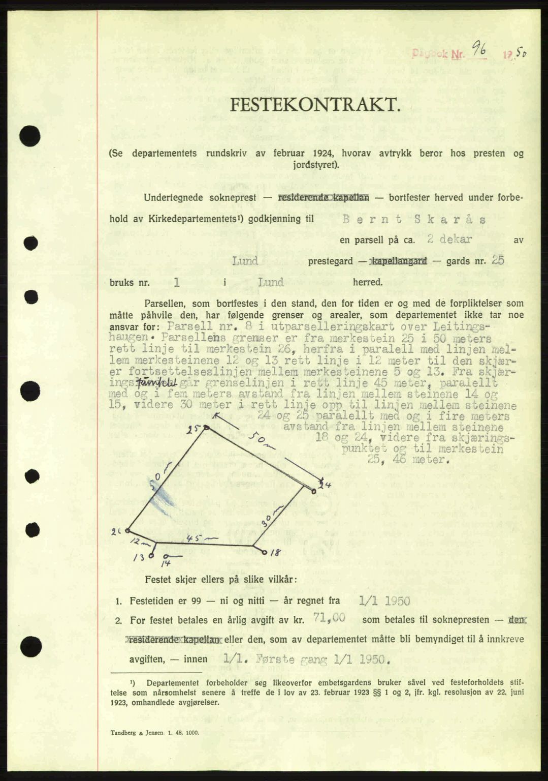 Dalane sorenskriveri, SAST/A-100309/02/G/Gb/L0054: Pantebok nr. A14, 1949-1950, Dagboknr: 96/1950