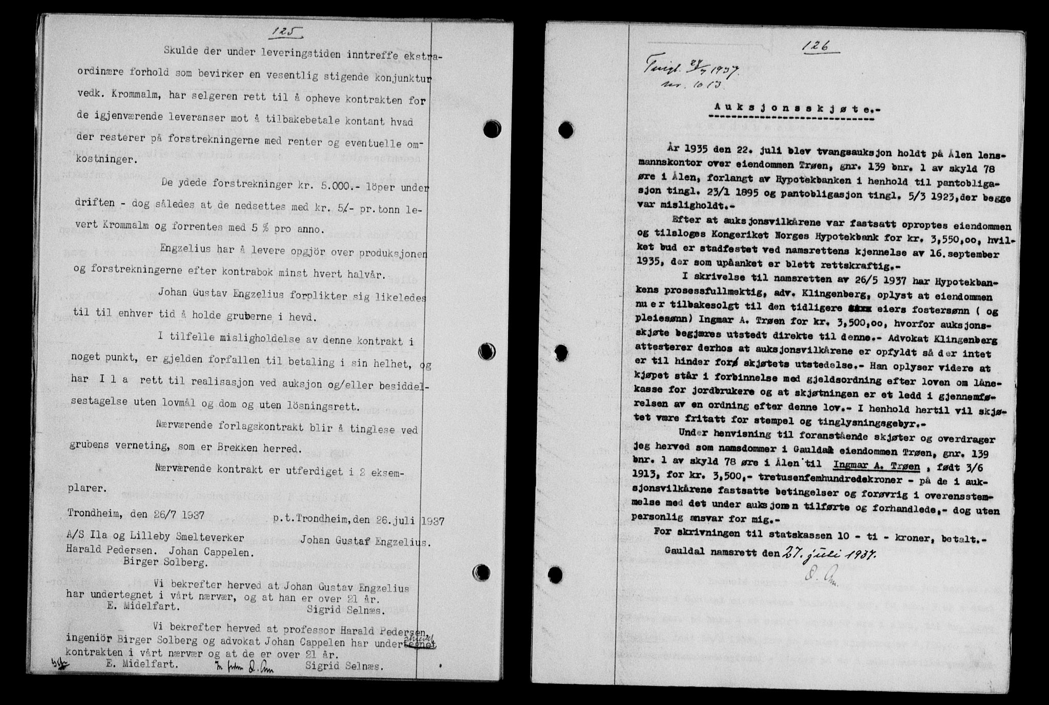 Gauldal sorenskriveri, SAT/A-0014/1/2/2C/L0047: Pantebok nr. 50-51, 1937-1937, Dagboknr: 1013/1937