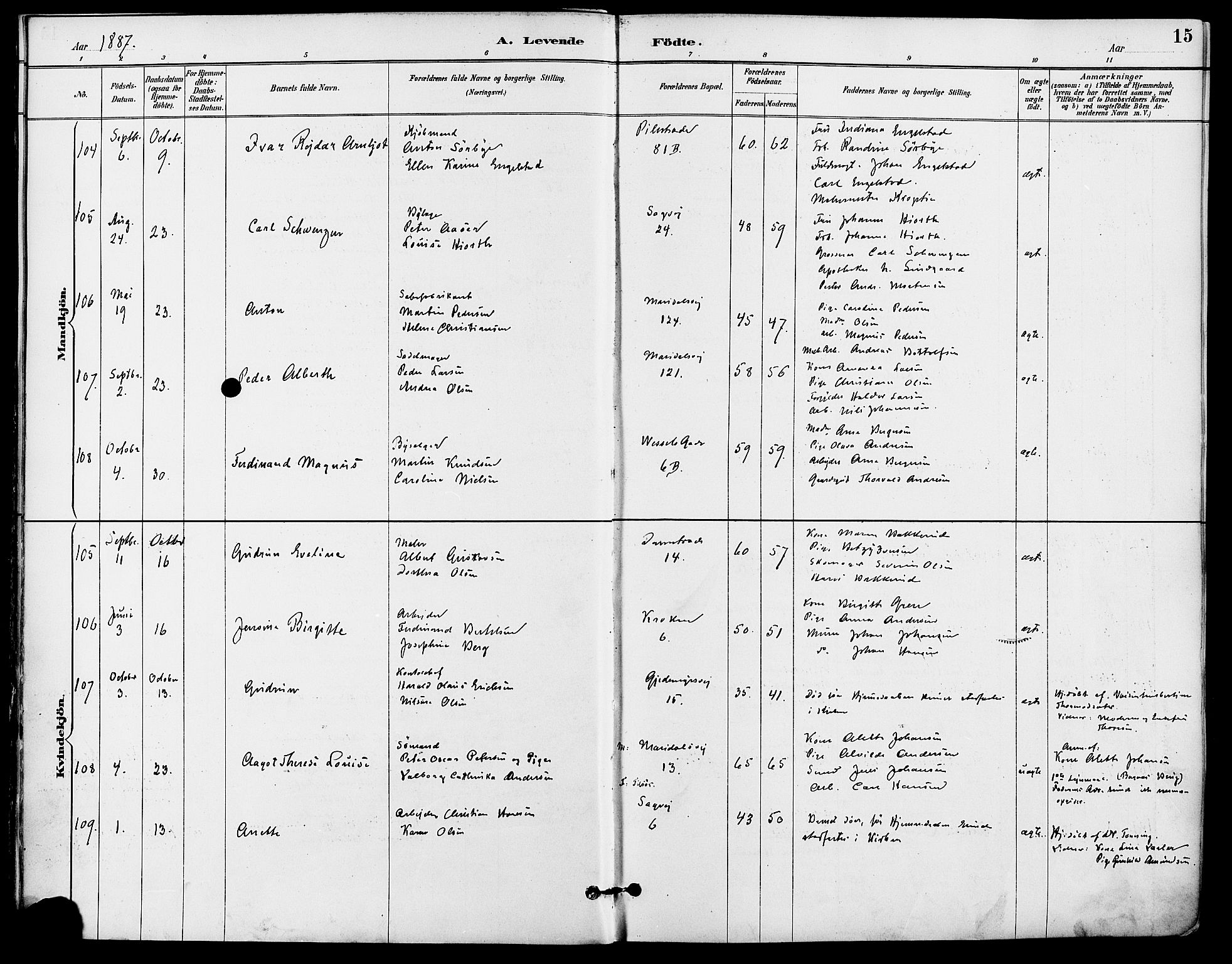 Gamle Aker prestekontor Kirkebøker, AV/SAO-A-10617a/F/L0008: Ministerialbok nr. 8, 1887-1896, s. 15