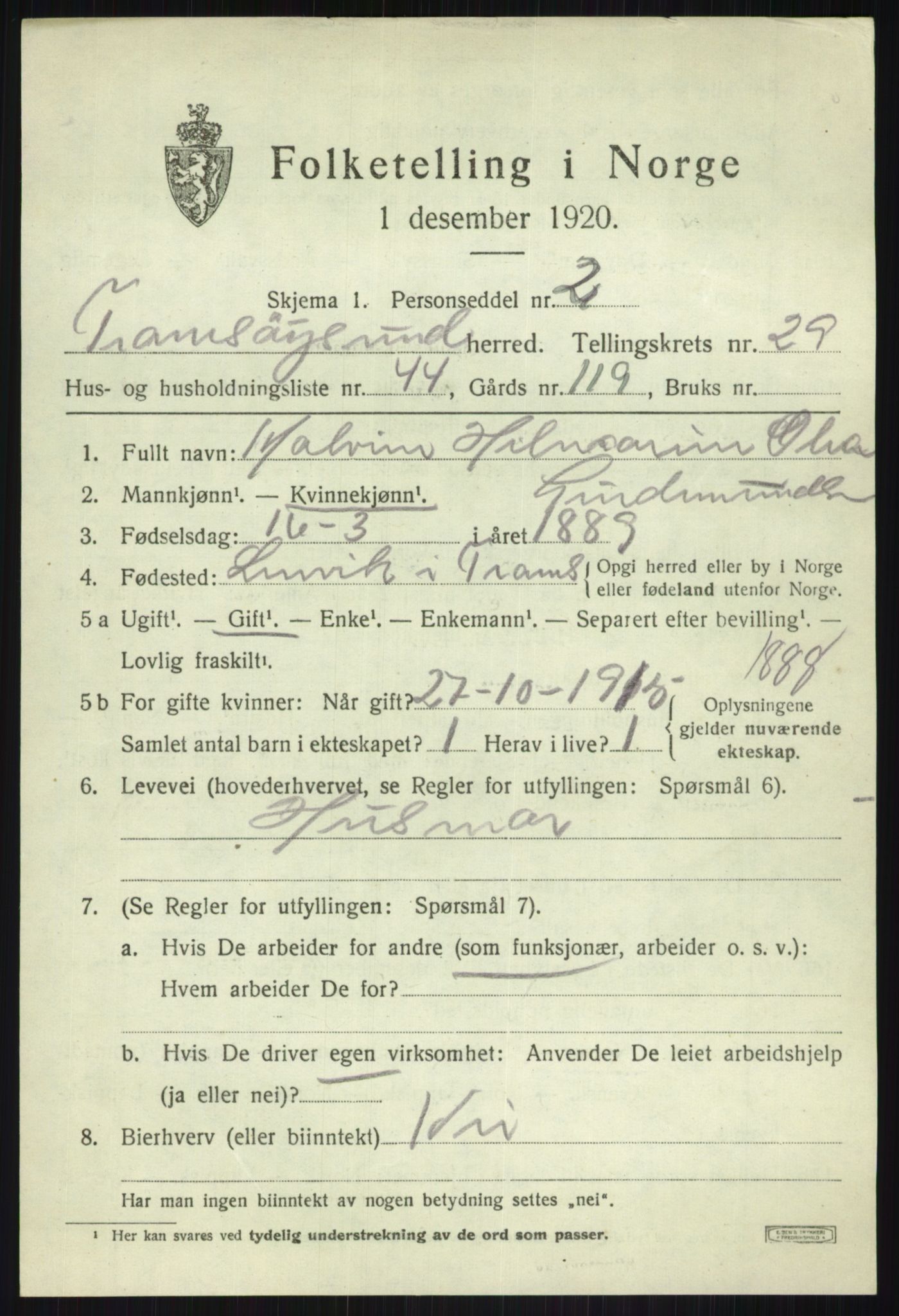 SATØ, Folketelling 1920 for 1934 Tromsøysund herred, 1920, s. 13878