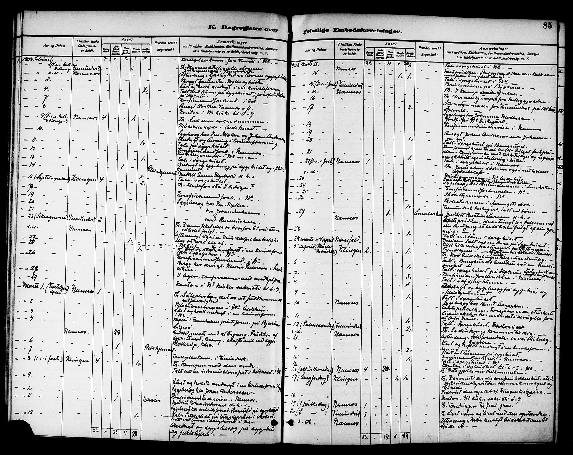 Ministerialprotokoller, klokkerbøker og fødselsregistre - Nord-Trøndelag, AV/SAT-A-1458/768/L0575: Dagsregister nr. 766A09, 1889-1931, s. 85