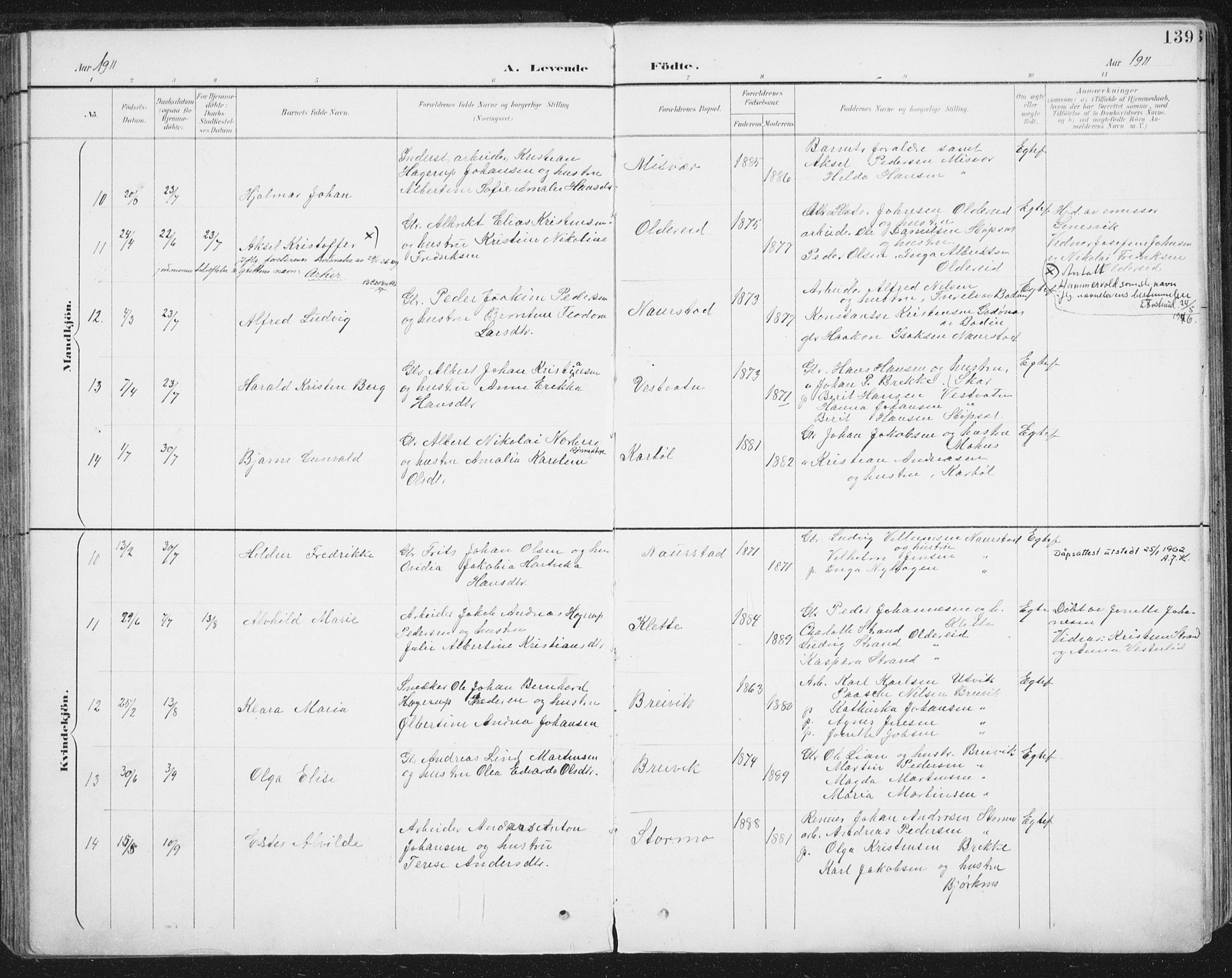 Ministerialprotokoller, klokkerbøker og fødselsregistre - Nordland, SAT/A-1459/852/L0741: Ministerialbok nr. 852A11, 1894-1917, s. 139